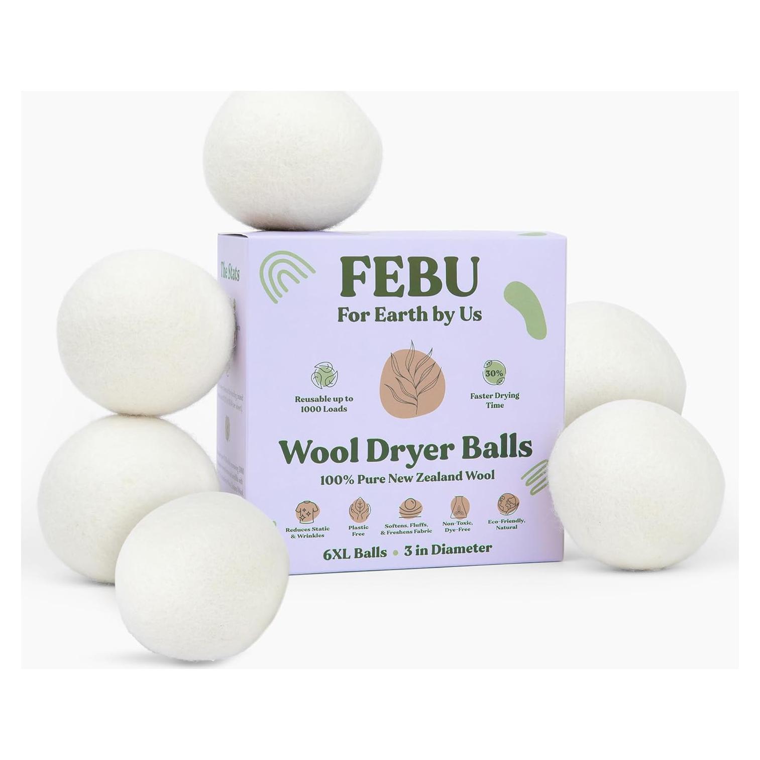 Bolas de Secadora de Lana FEBU - 6 Unidades - 100% Natural