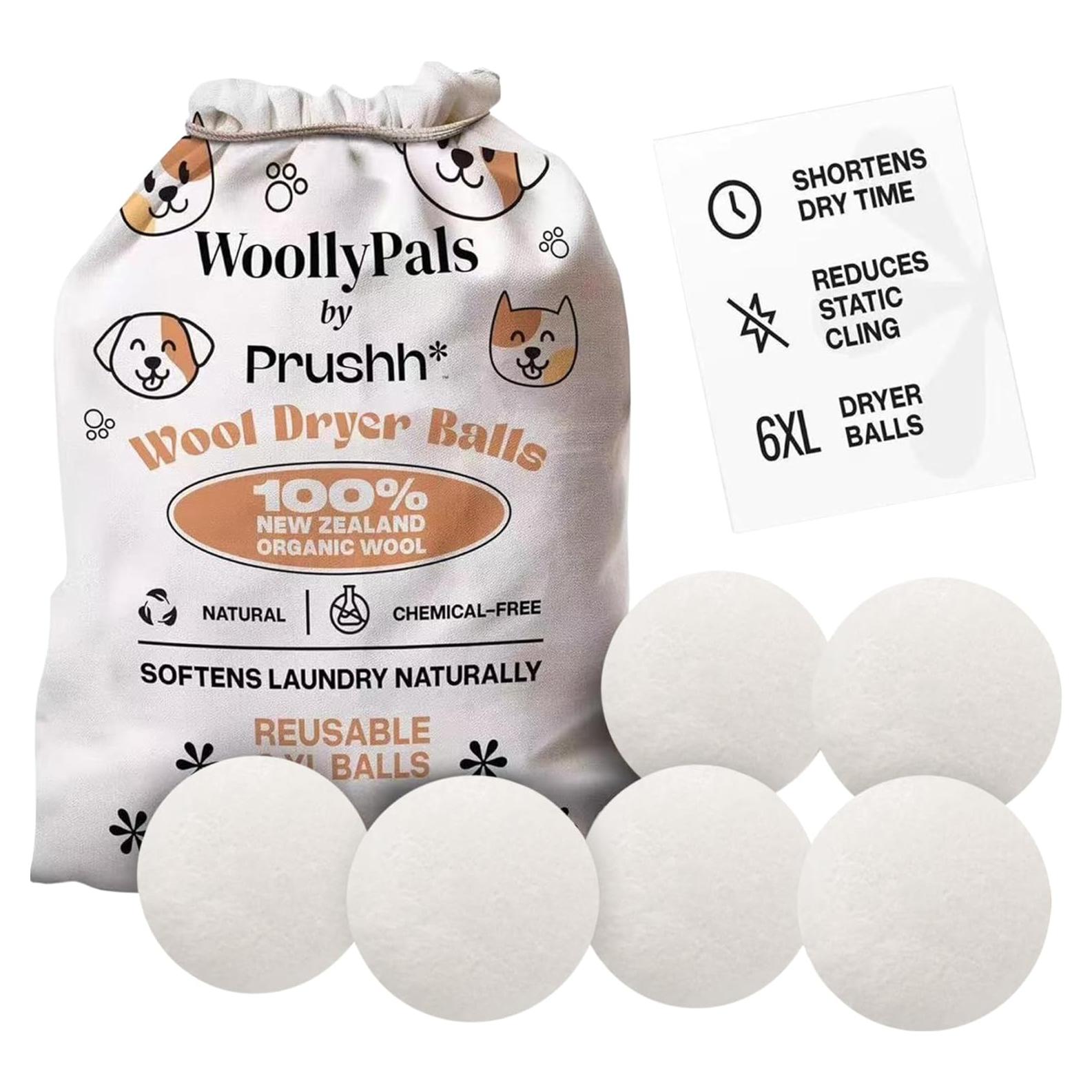 Bolas de Secado WoollyPals XL - 100% Lana de Nueva Zelanda - Paquete de 6