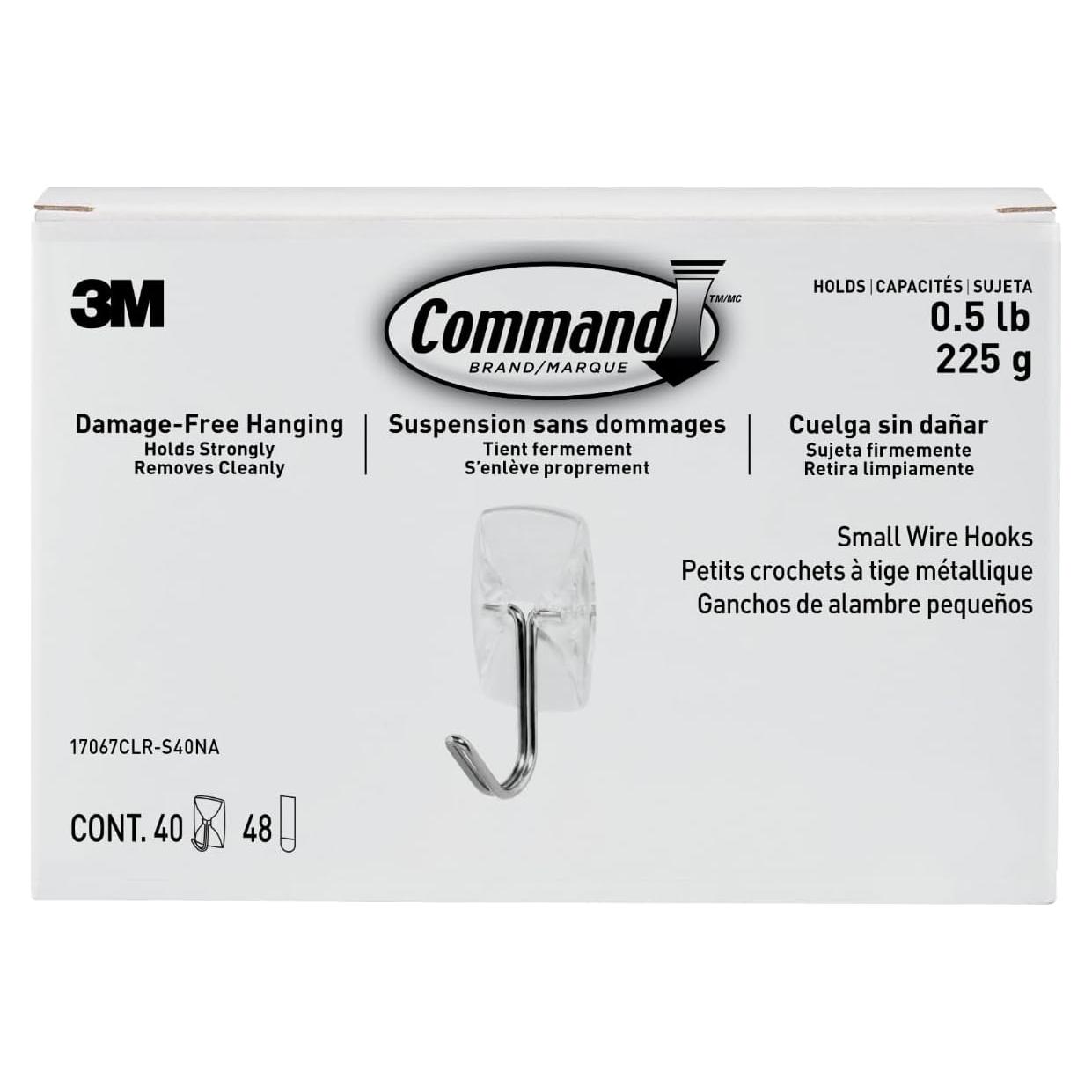 Ganchos de Palanca de Alambre Claro Command - 40 Piezas, Soporta 0.23 kg
