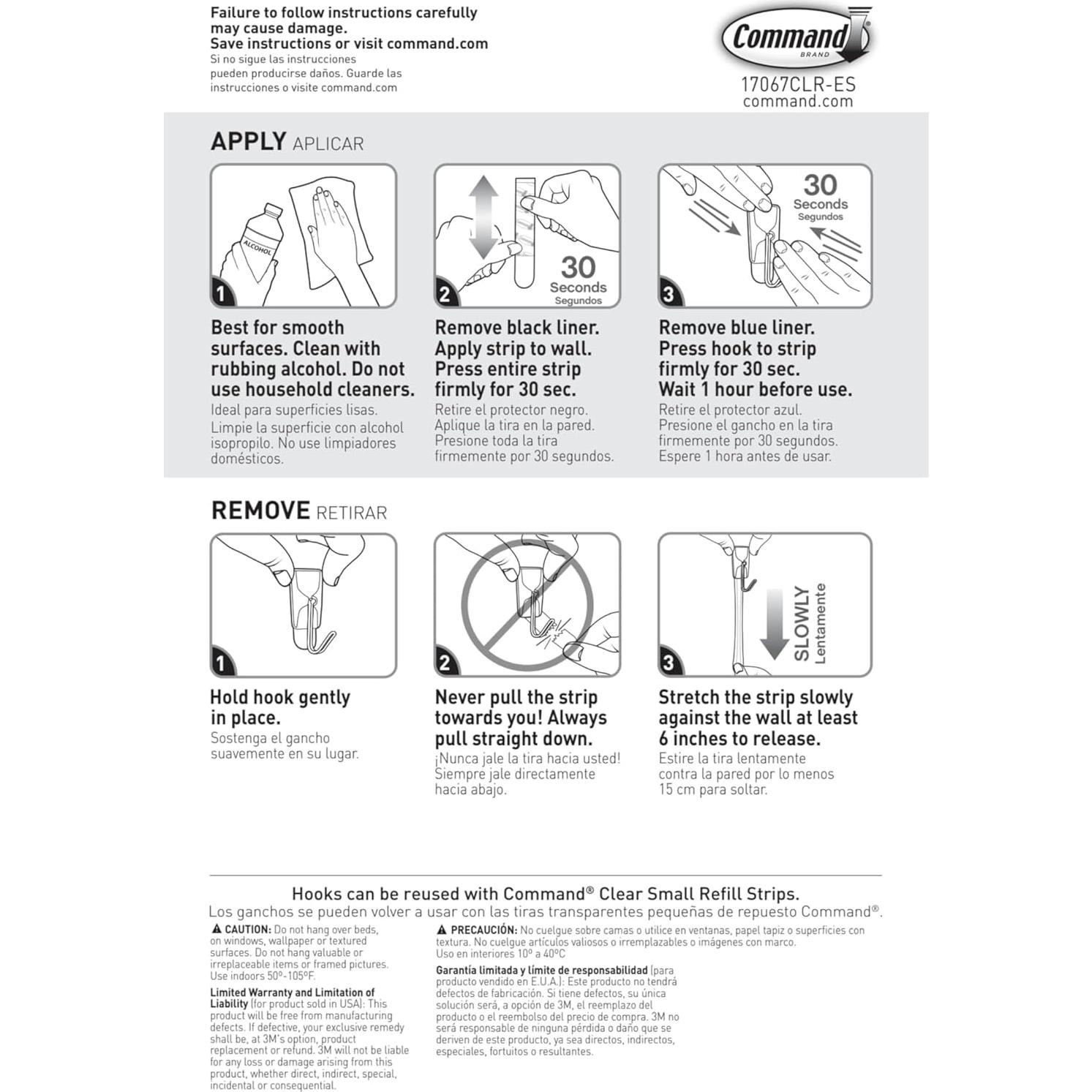 Ganchos de Palanca de Alambre Claro Command - 40 Piezas, Soporta 0.23 kg