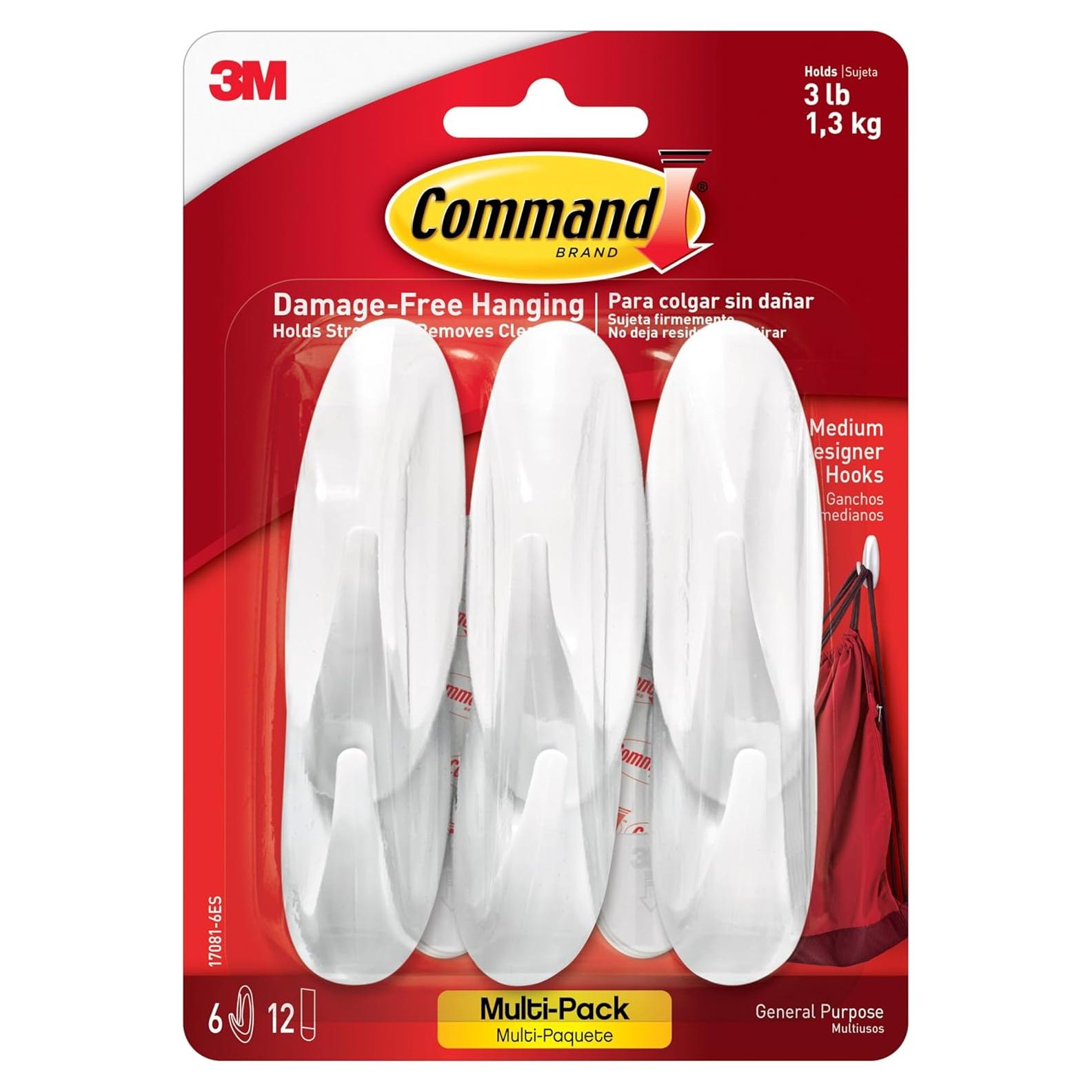 Ganchos de Pared Command Medianos 6 Piezas 1.36 kg Blanco