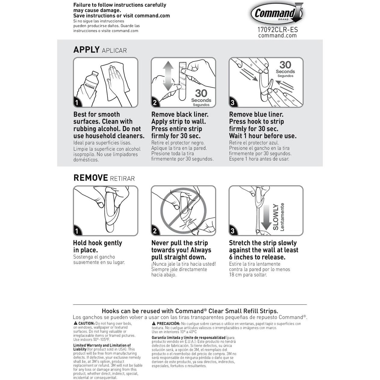 Ganchos de Pared Claros Command Ovalados - 2 Ganchos, 4 Tiras, Soporta 0.45 kg