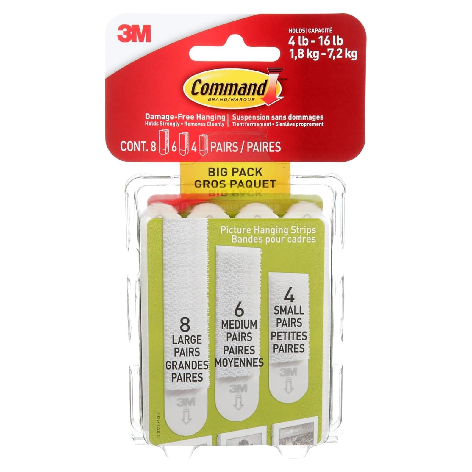 Tiras para Colgar Cuadros 3M Command, 18 Pares, Removibles