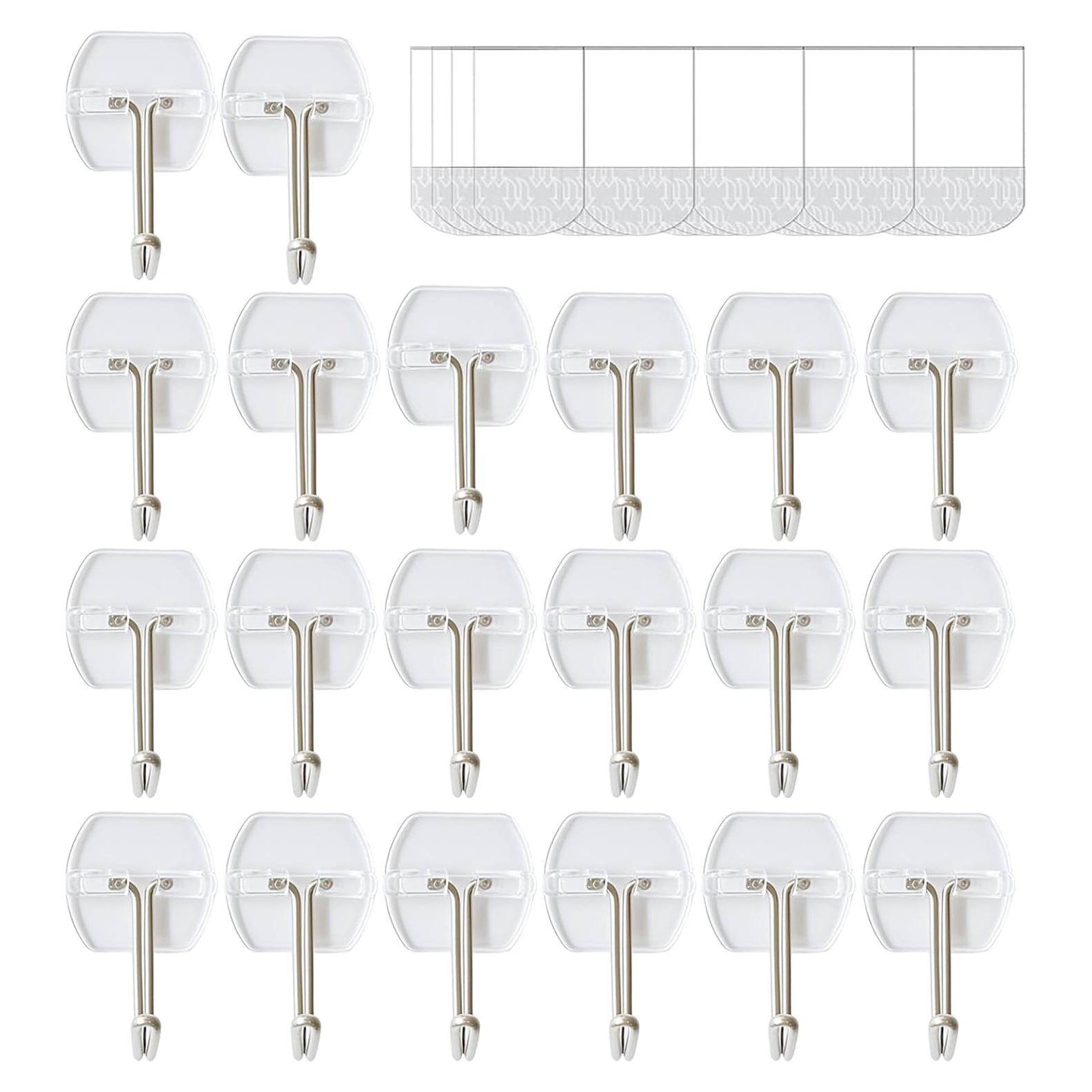 20 Ganchos Transparentes CARAINBO + 25 Tiras Adhesivas