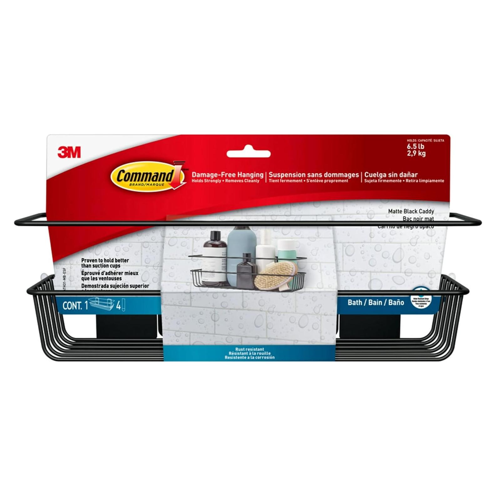 Caddy de Ducha Command Negro Mate Organizador Resistente al Agua