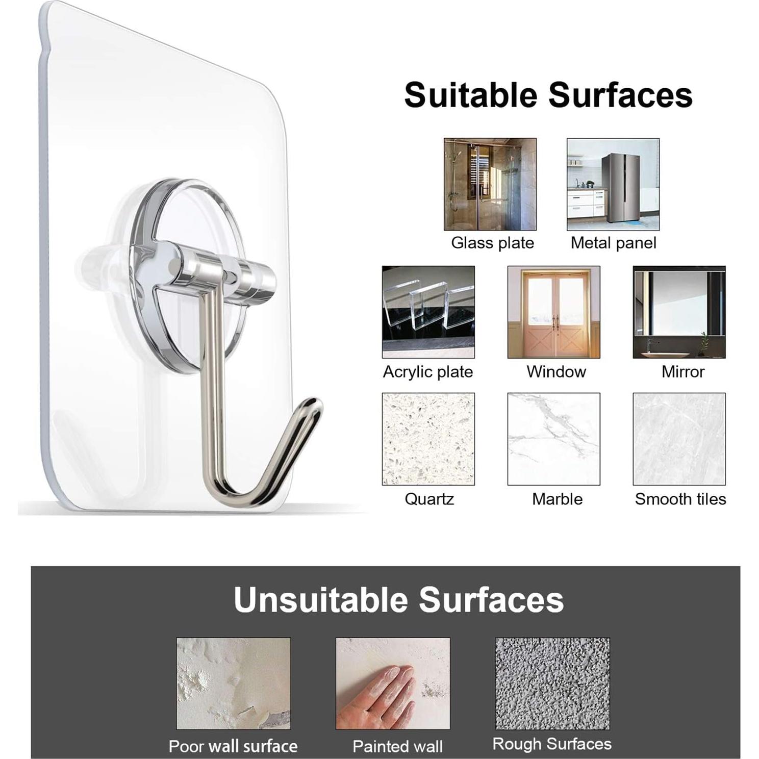 Ganchos Adhesivos ZNBEN Transparentes 5.9kg 10 Paquetes