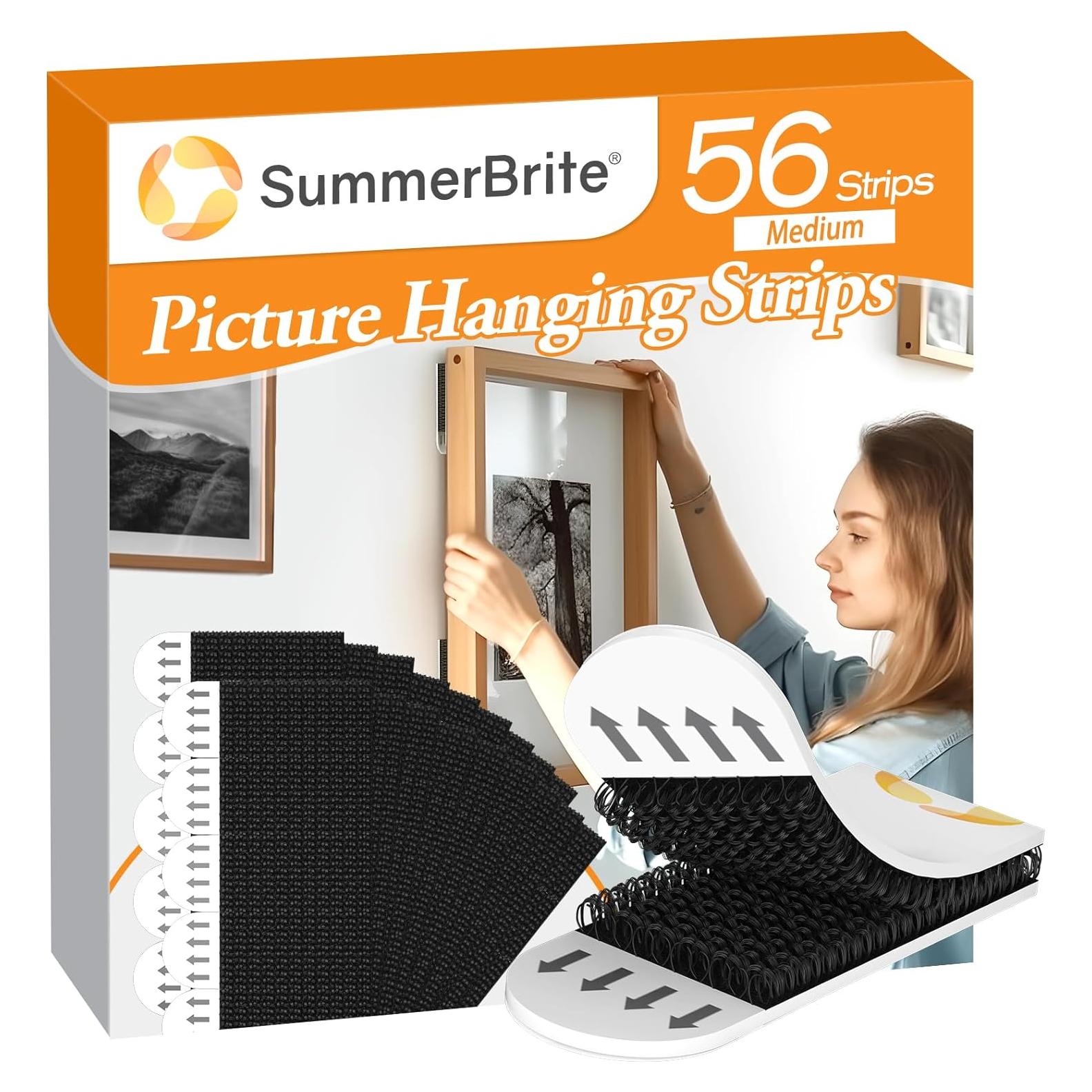 Tiras para colgar cuadros Summerbrite, 56 tiras adhesivas, negro