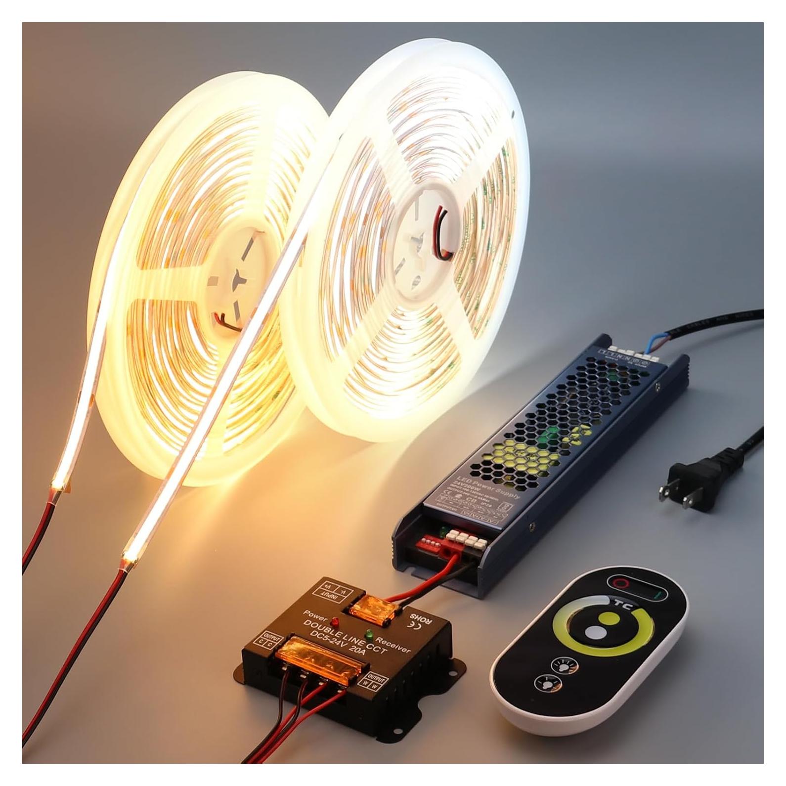 Kit de Tira LED COB 24V 20m Regulable 2700K-6500K con Control Remoto