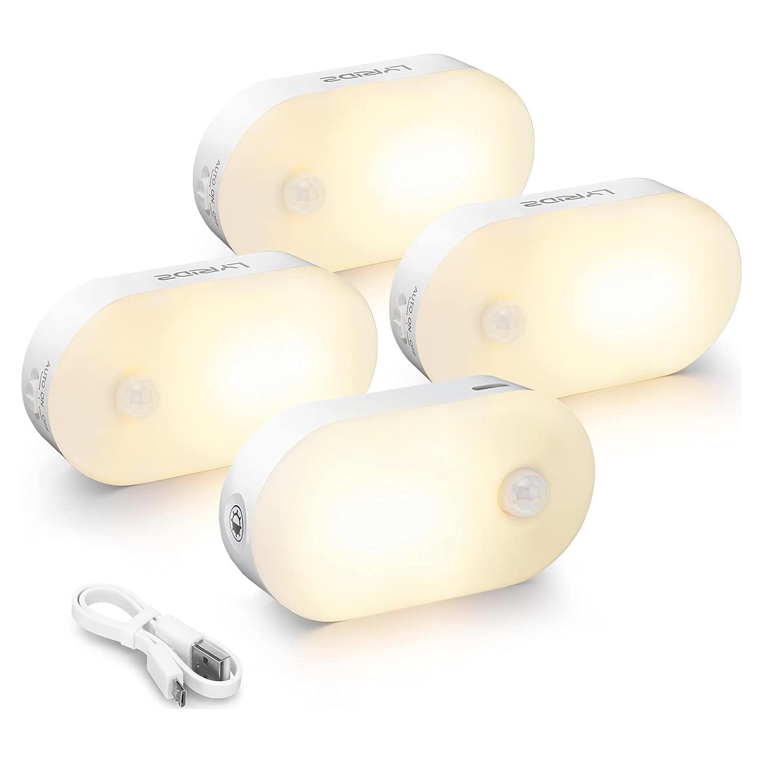 Luz Nocturna LED Recargable Lyridz con Sensor de Movimiento, 4 Piezas