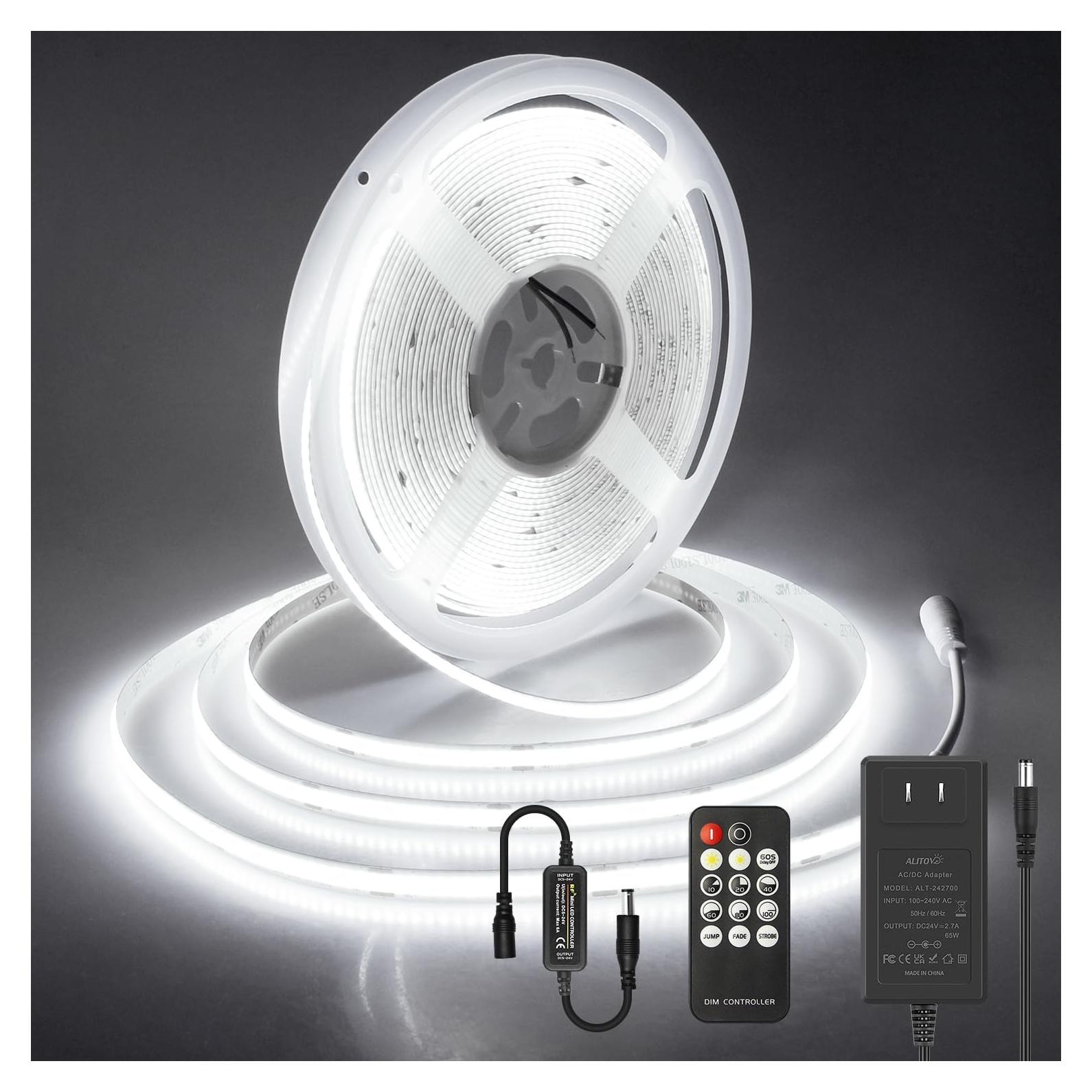 Tira LED COB 10m ALITOVE 24V Blanca Diurna 6500K Control Remoto