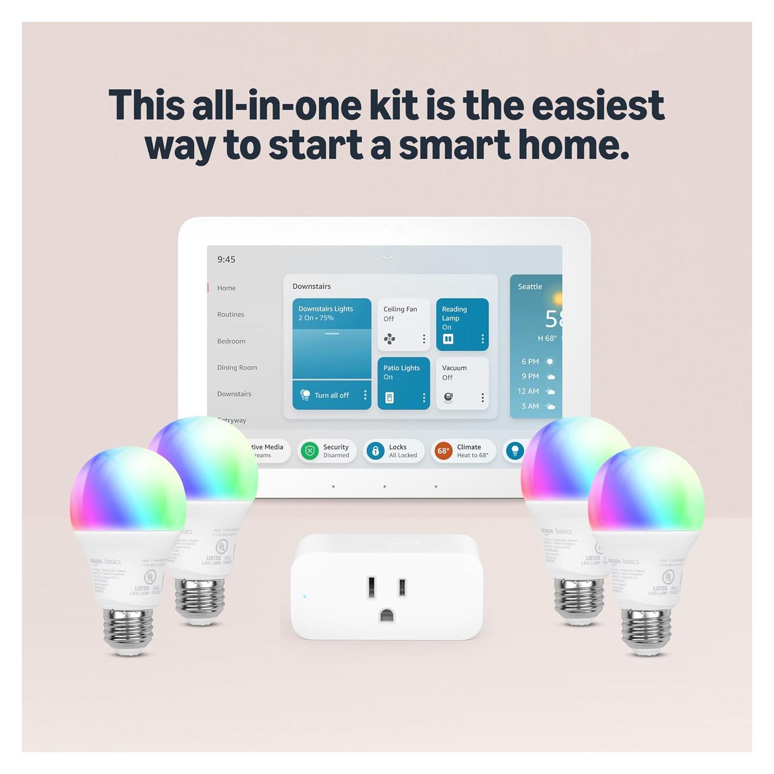 Smart Home Starter Kit | Includes Echo Hub, Amazon Smart Plug and 4 Amazon Basics Smart Bulbs, with Alexa+ Early Access