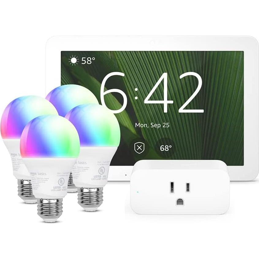 Smart Home Starter Kit | Includes Echo Hub, Amazon Smart Plug and 4 Amazon Basics Smart Bulbs, with Alexa+ Early Access