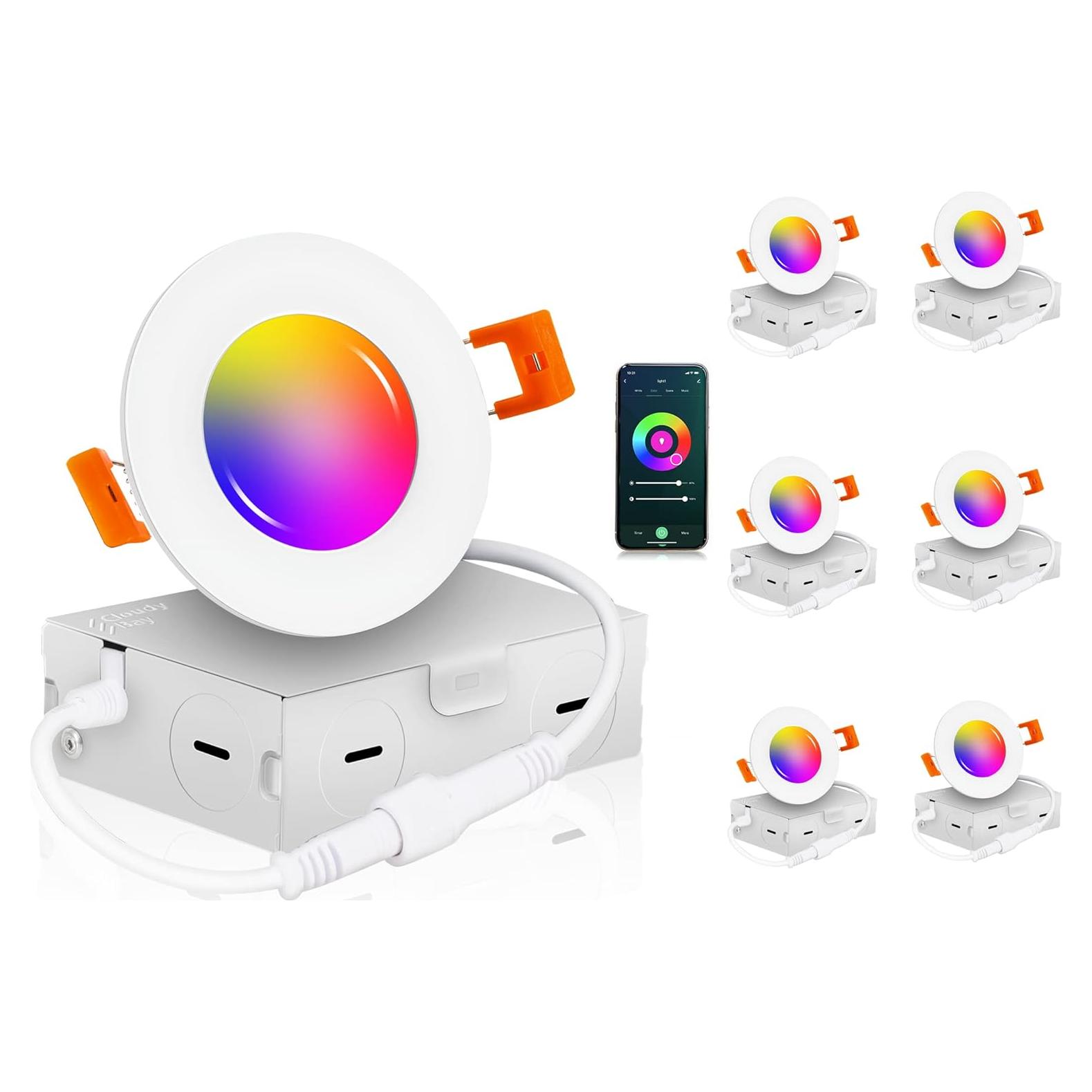 CLOUDY BAY 6 Luces LED Empotradas 3" WiFi RGB 9W