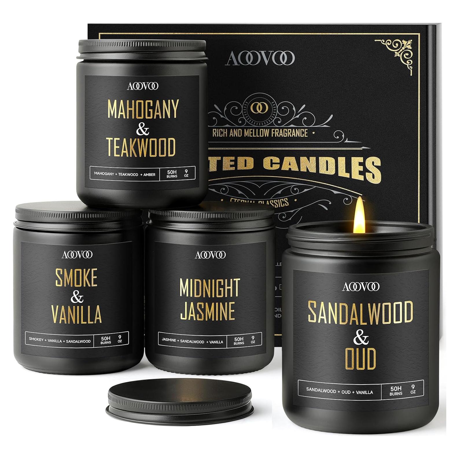 Set de Velas Aromáticas AOOVOO para Hombres - 4 Fragancias 1021g