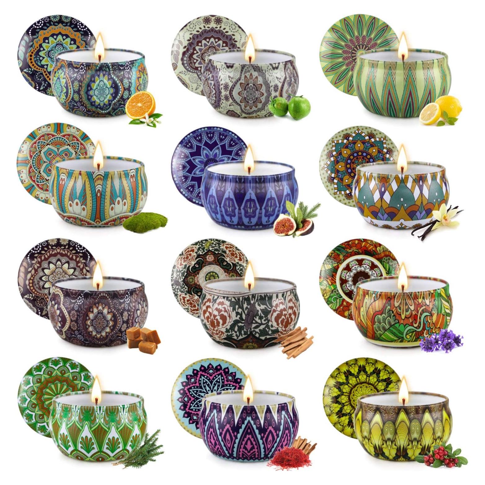 Juego de Velas Aromáticas LAJDL - 12 Fragancias de Soja