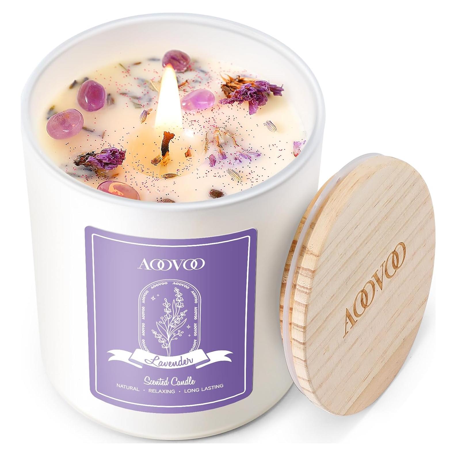 Vela Aromática de Lavanda AOOVOO 10oz con Cristales