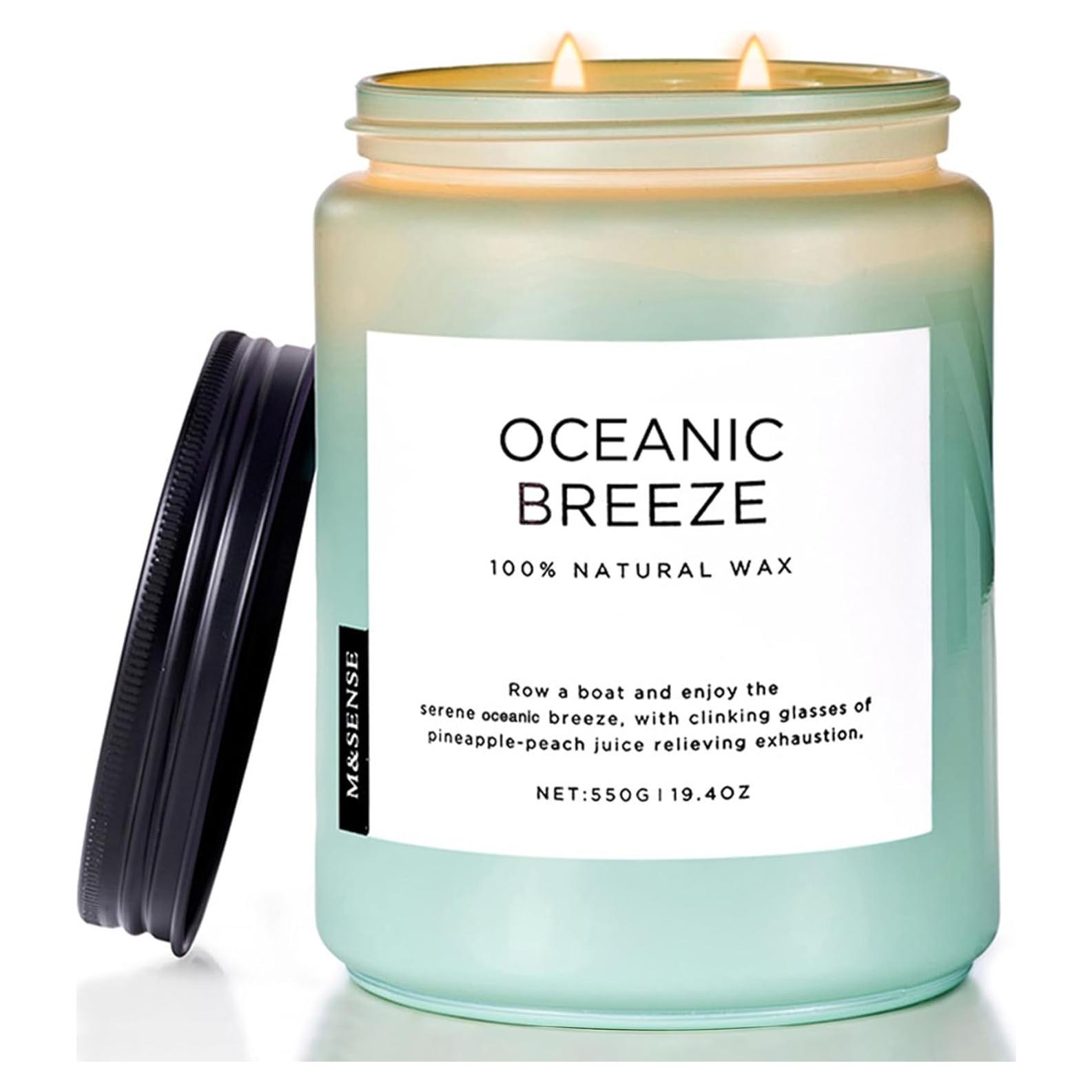 Vela Aromatizada M&SENSE Brisa Oceánica 550g 110 Horas 2 Mechas