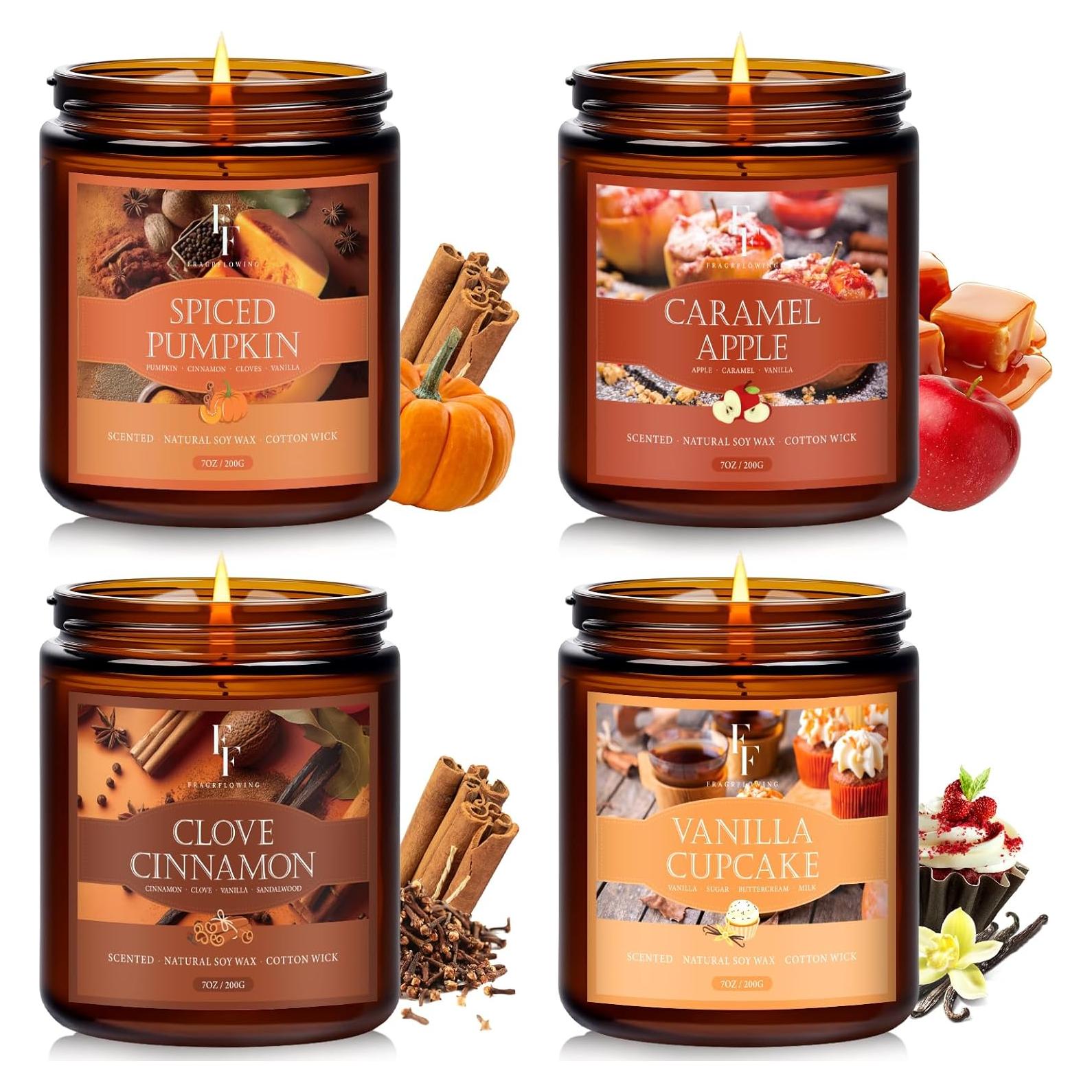 Juego de Velas Aromáticas de Otoño Cera de Soja 4 Fragancias