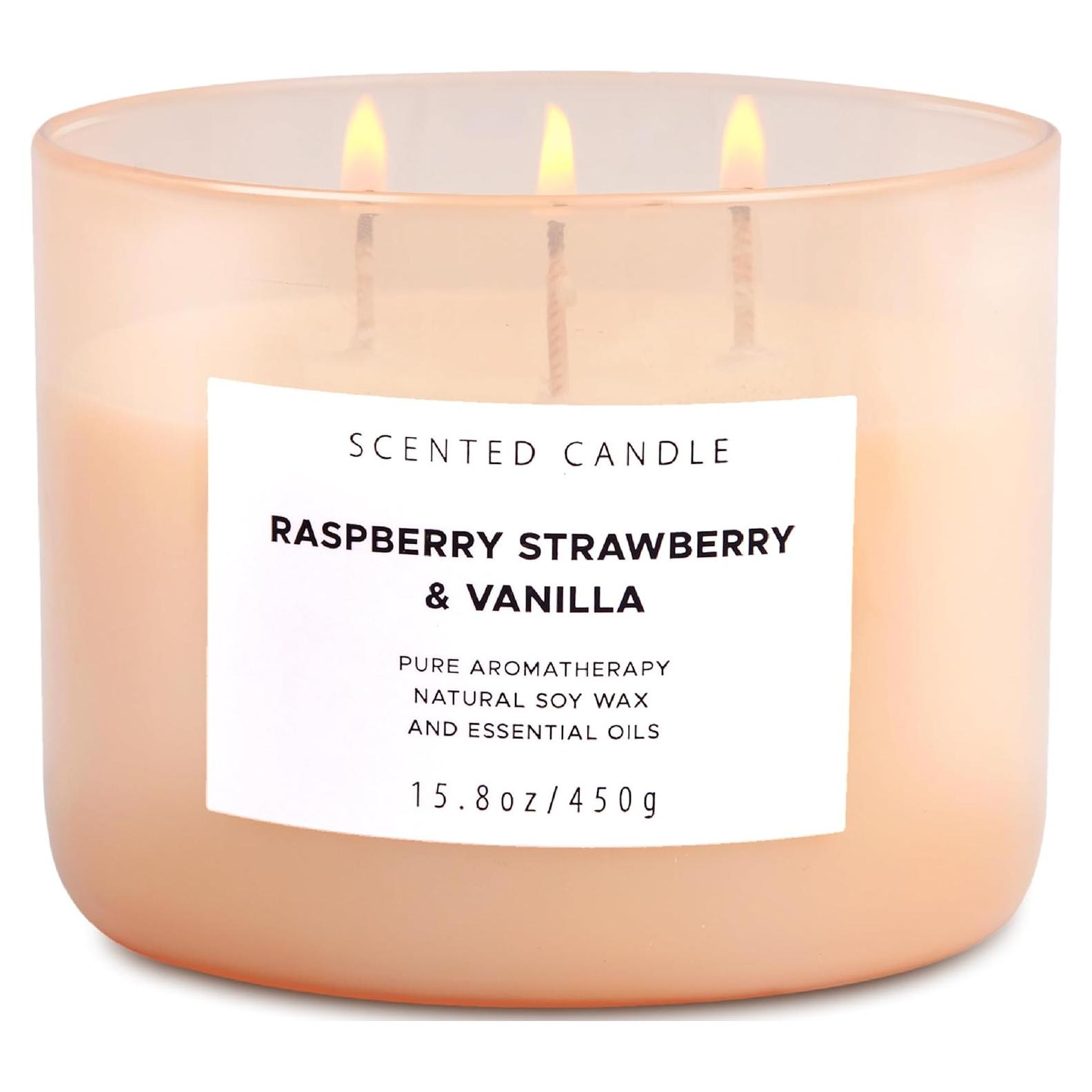 Vela Aromática de Soja T&H 3 Mechas Frambuesa Fresa Vainilla 450g