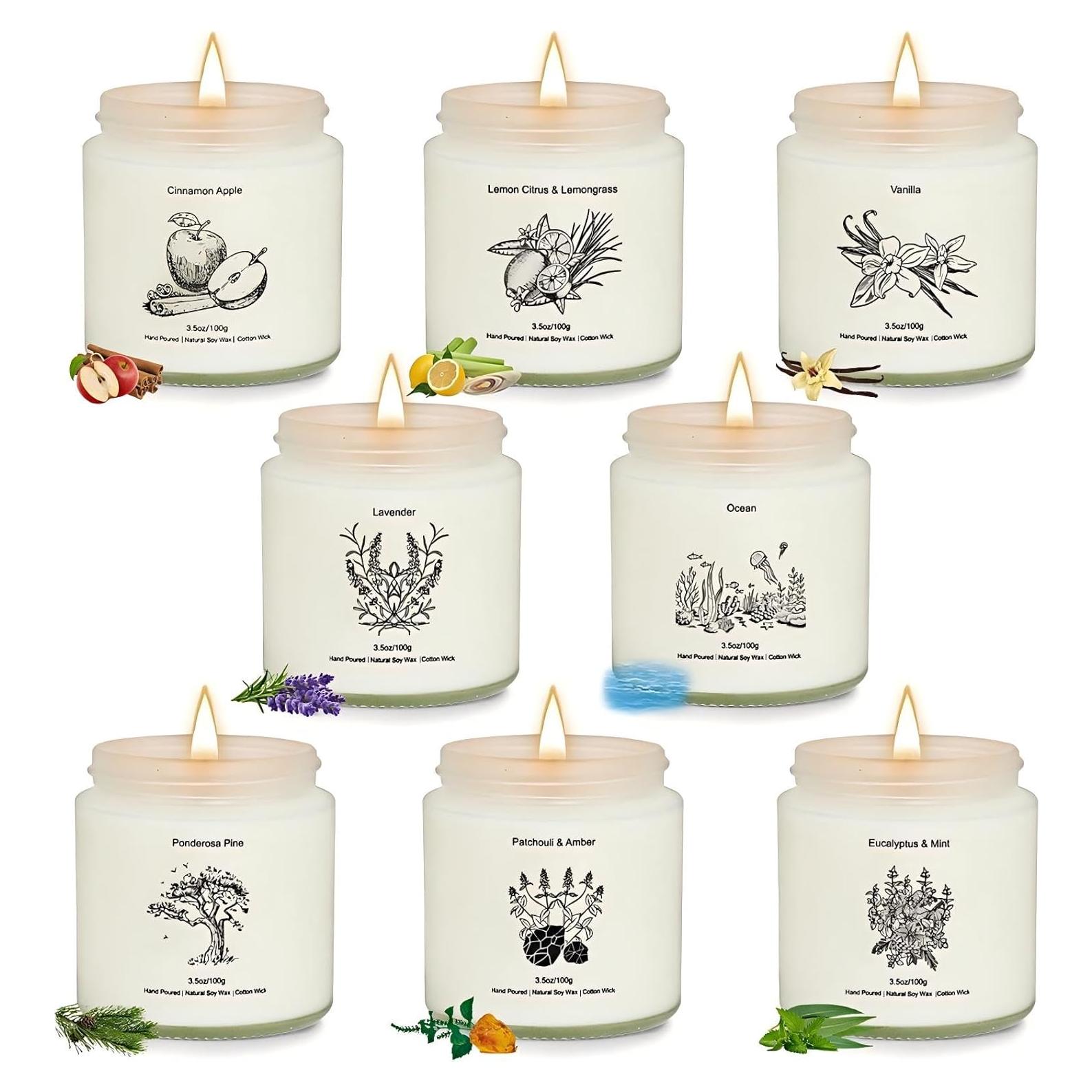 Set de 8 Velas Aromáticas de Cera de Soja - Regalos para Mujeres