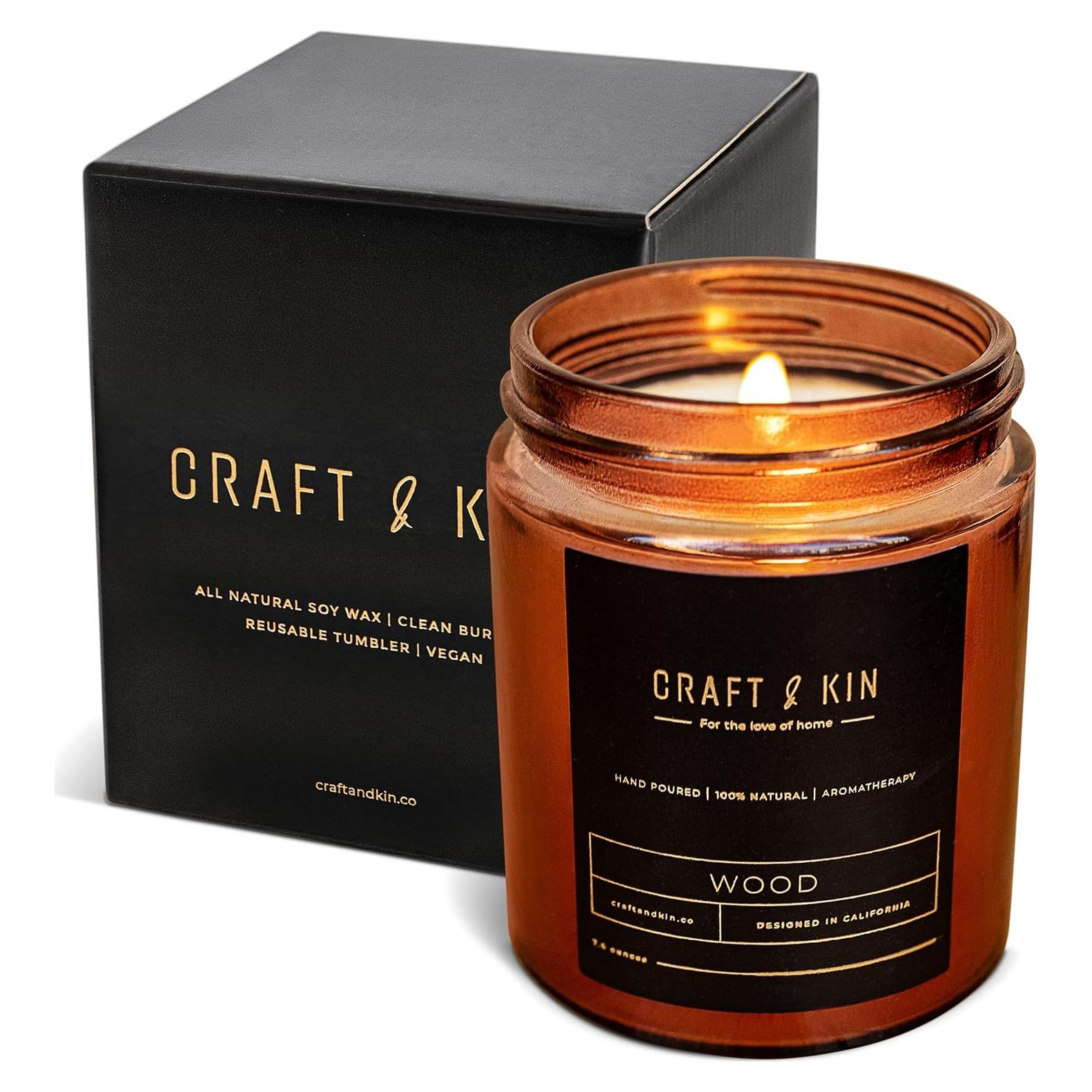 Vela Aromática Premium Craft & Kin 227g Madera Otoño