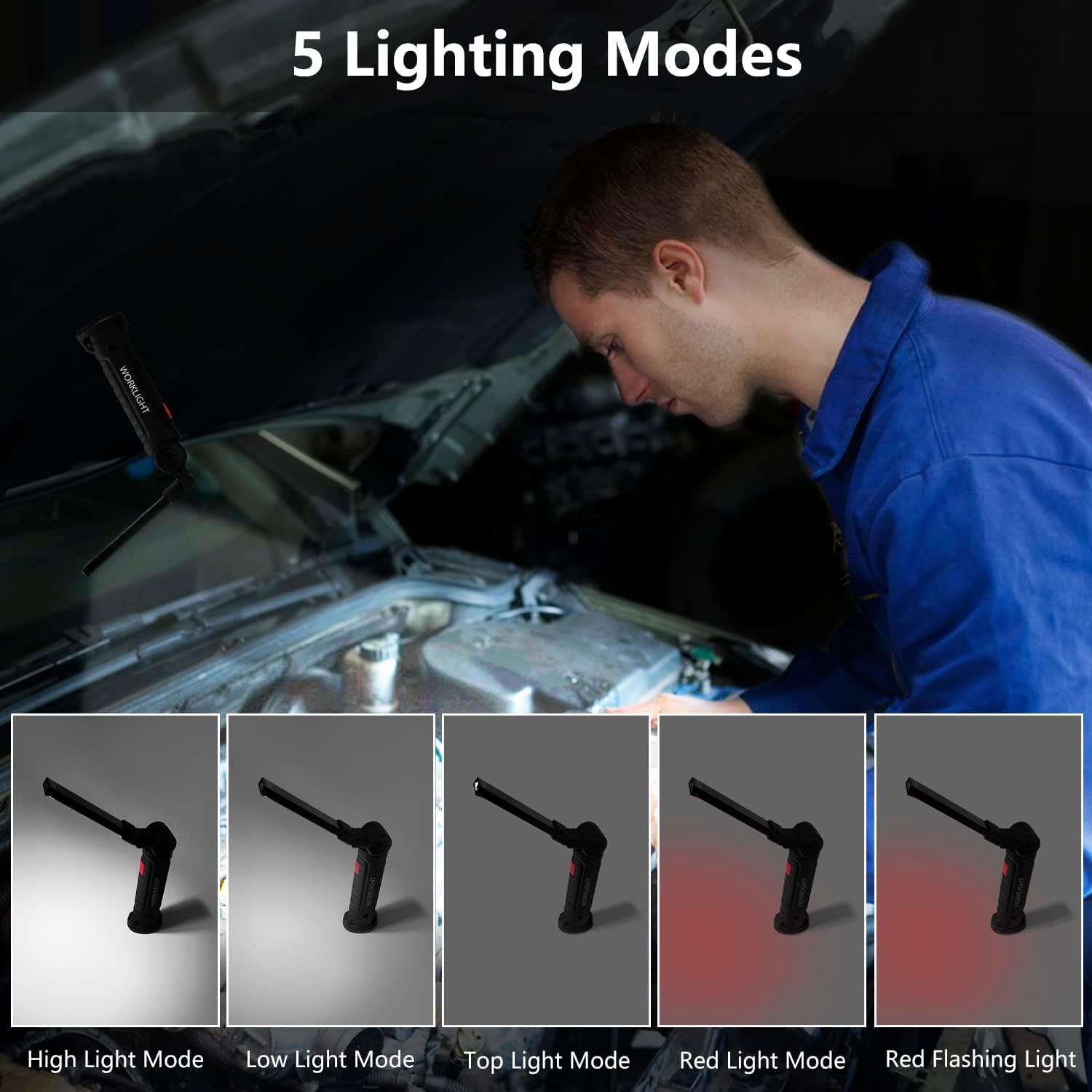 Luz de Trabajo LED Portátil 800 Lúmenes con Gancho y Base Magnética