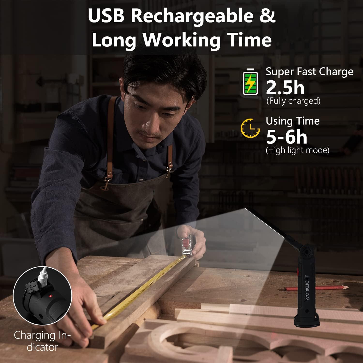 Luz de Trabajo LED Portátil 800 Lúmenes con Gancho y Base Magnética
