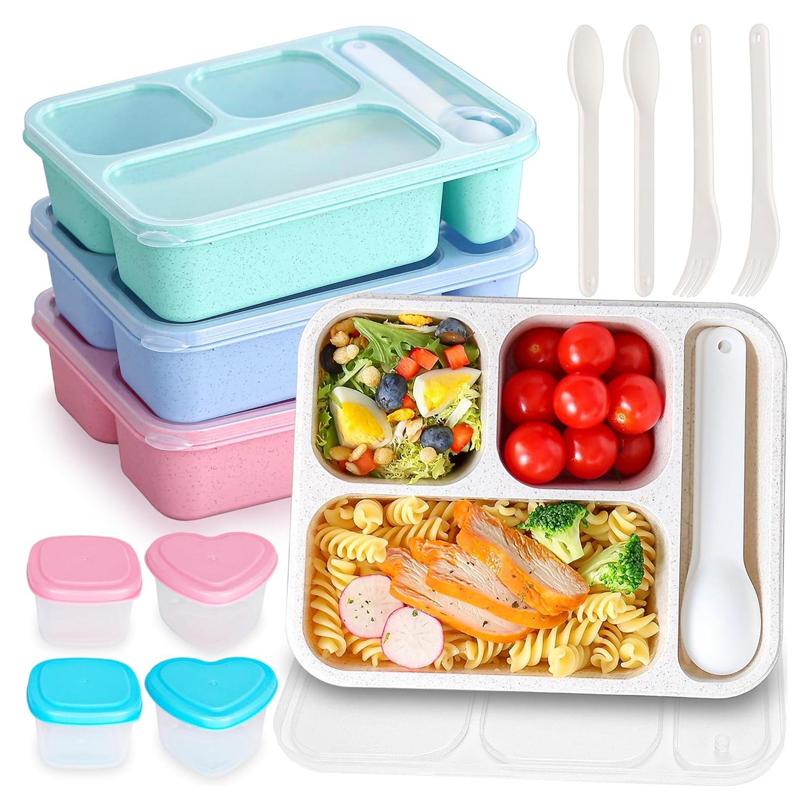 Caja Bento 36oz TOUWMX 4 Compartimentos Reutilizable Verde/Azul/Rosa