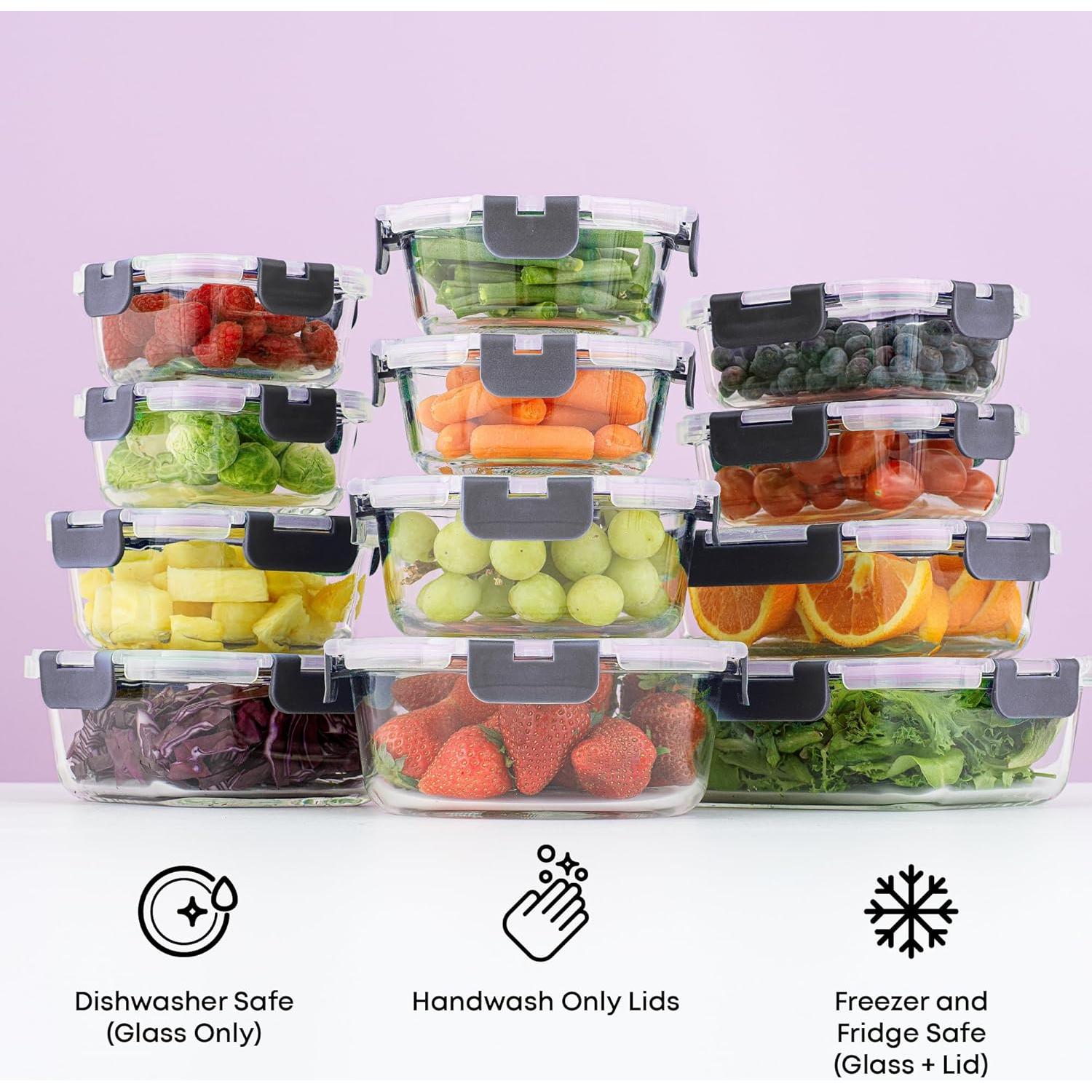 JoyJolt Juego de 12 Contenedores de Almacenamiento de Vidrio Hermético