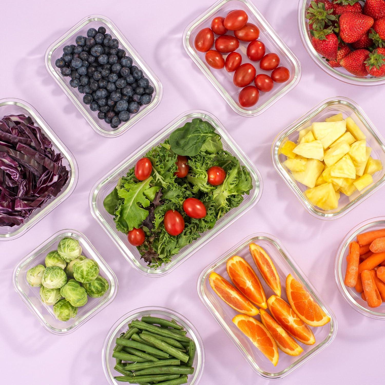 JoyJolt Juego de 12 Contenedores de Almacenamiento de Vidrio Hermético