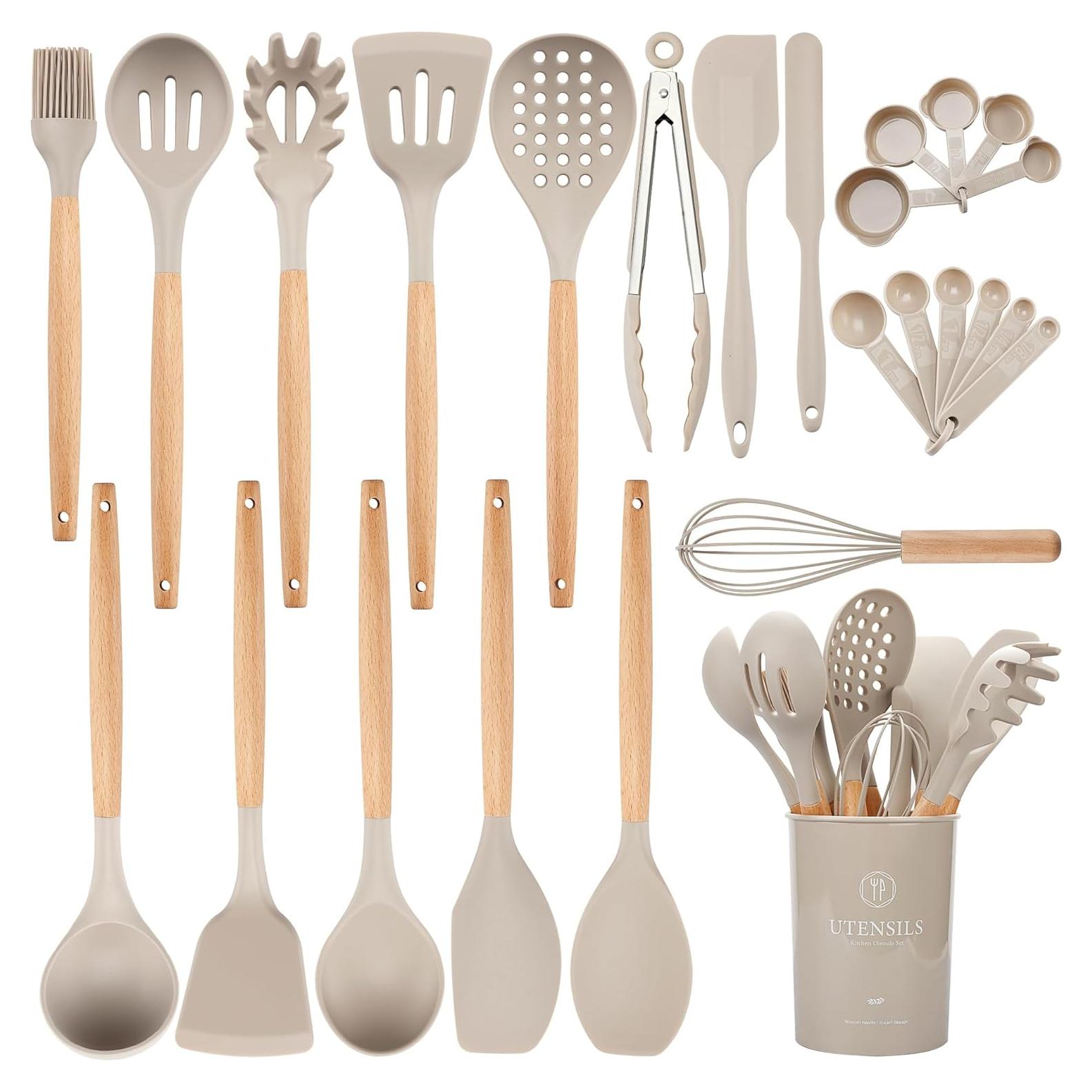 Juego de Utensilios de Cocina Silicona NCUE 26 Piezas Caqui