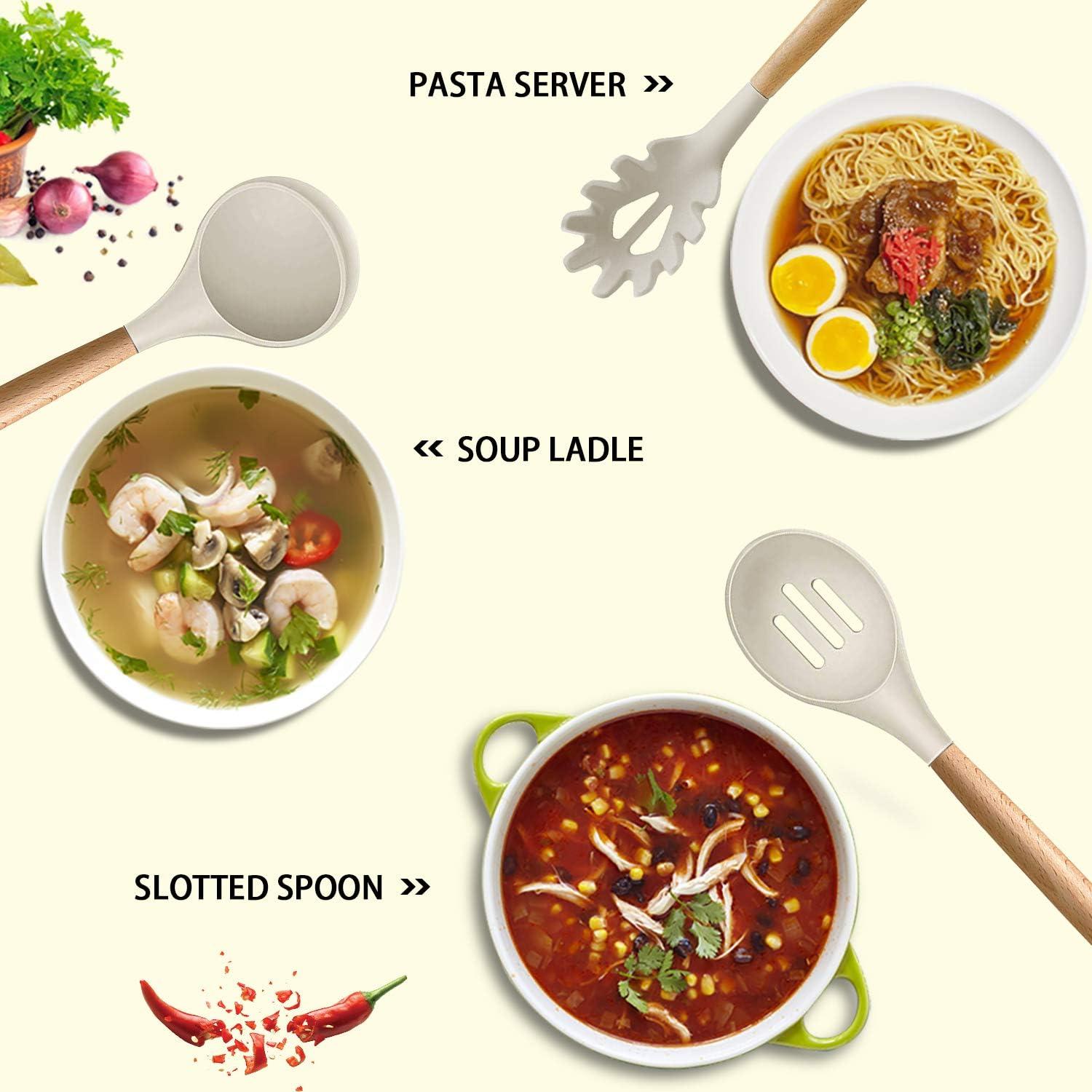 Juego de Utensilios de Cocina MIBOTE Silicona y Madera 11 Piezas