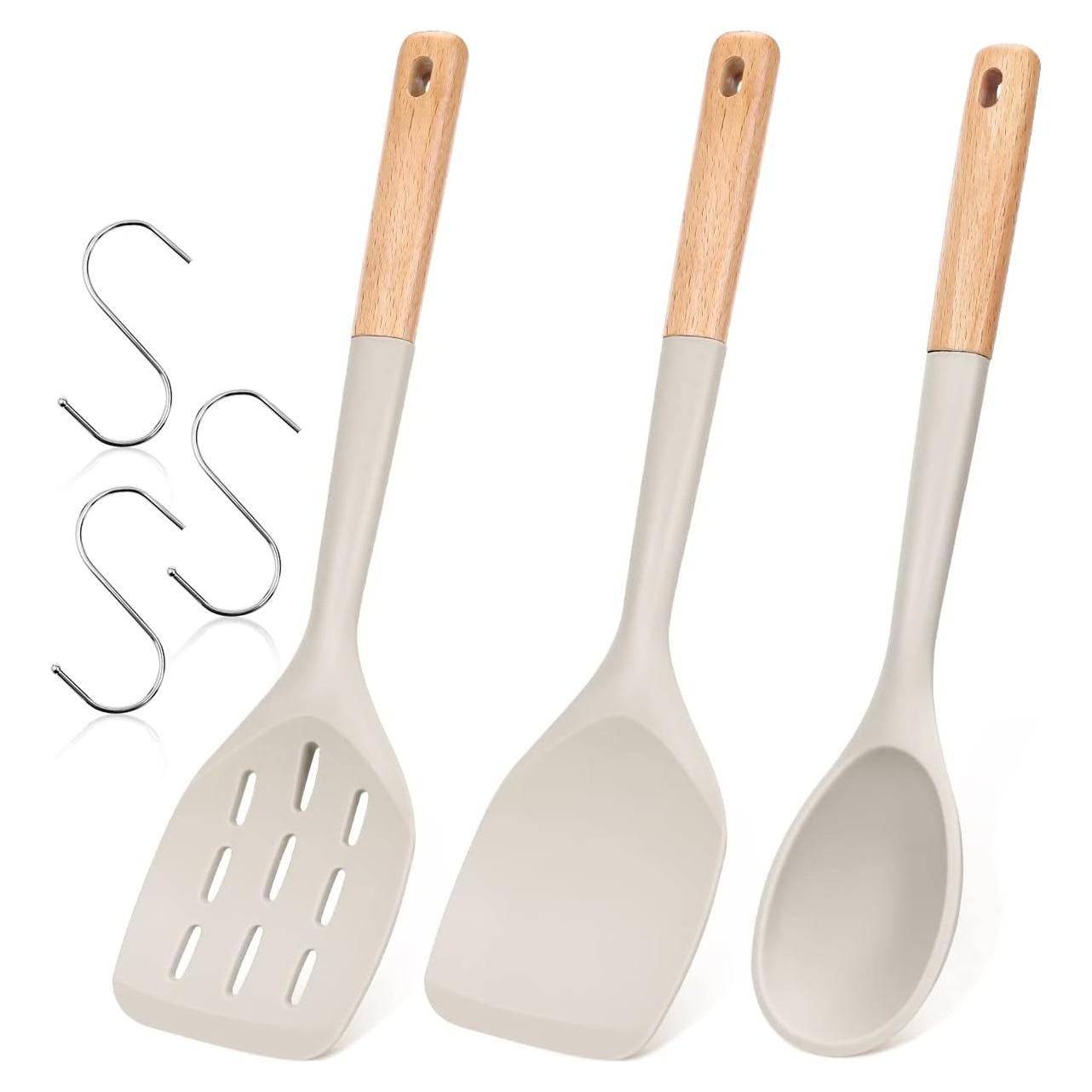 Juego de 3 Espátulas de Silicona Badiano con Mango de Madera