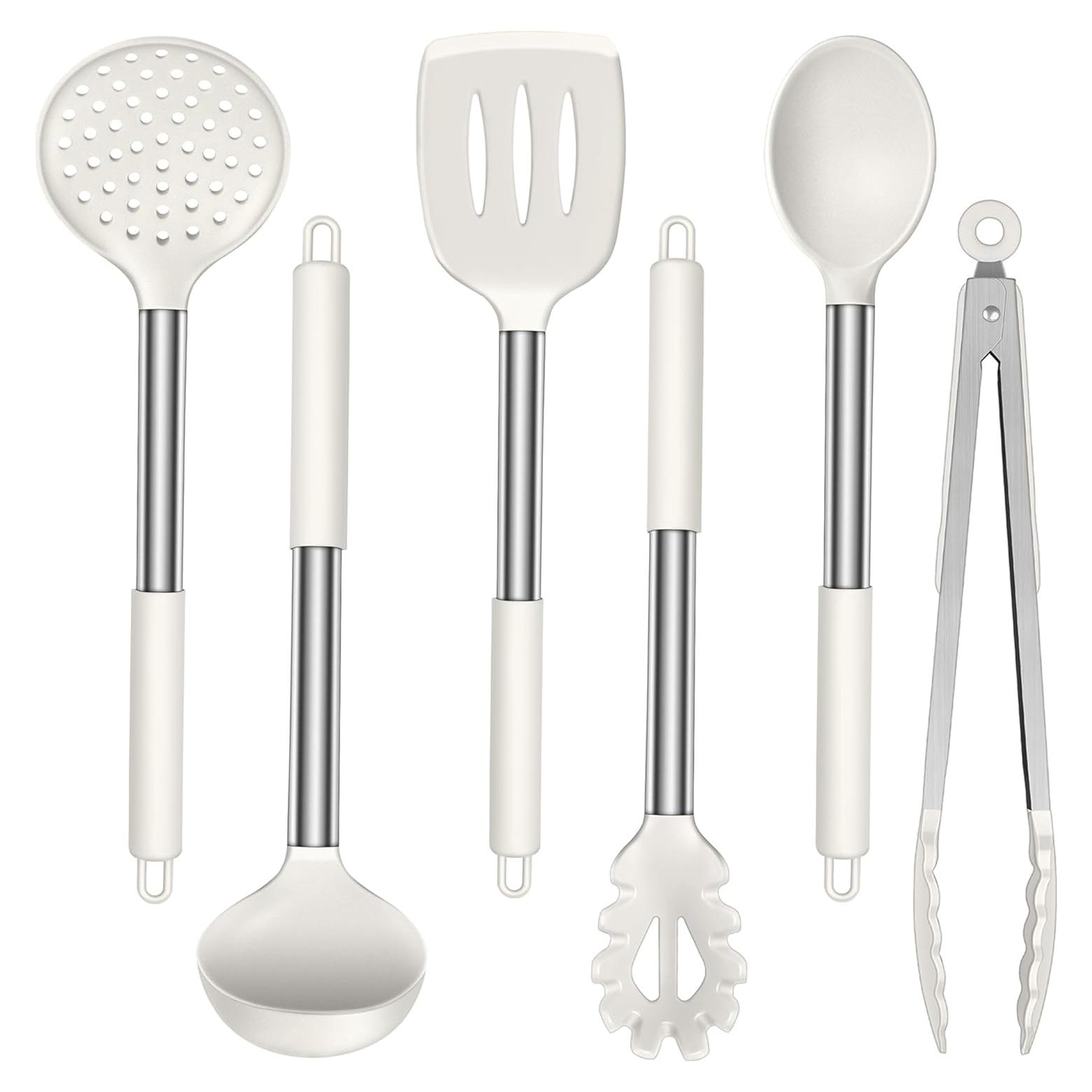Juego de Utensilios de Cocina Silicona LIANYU 6 Piezas Blanco