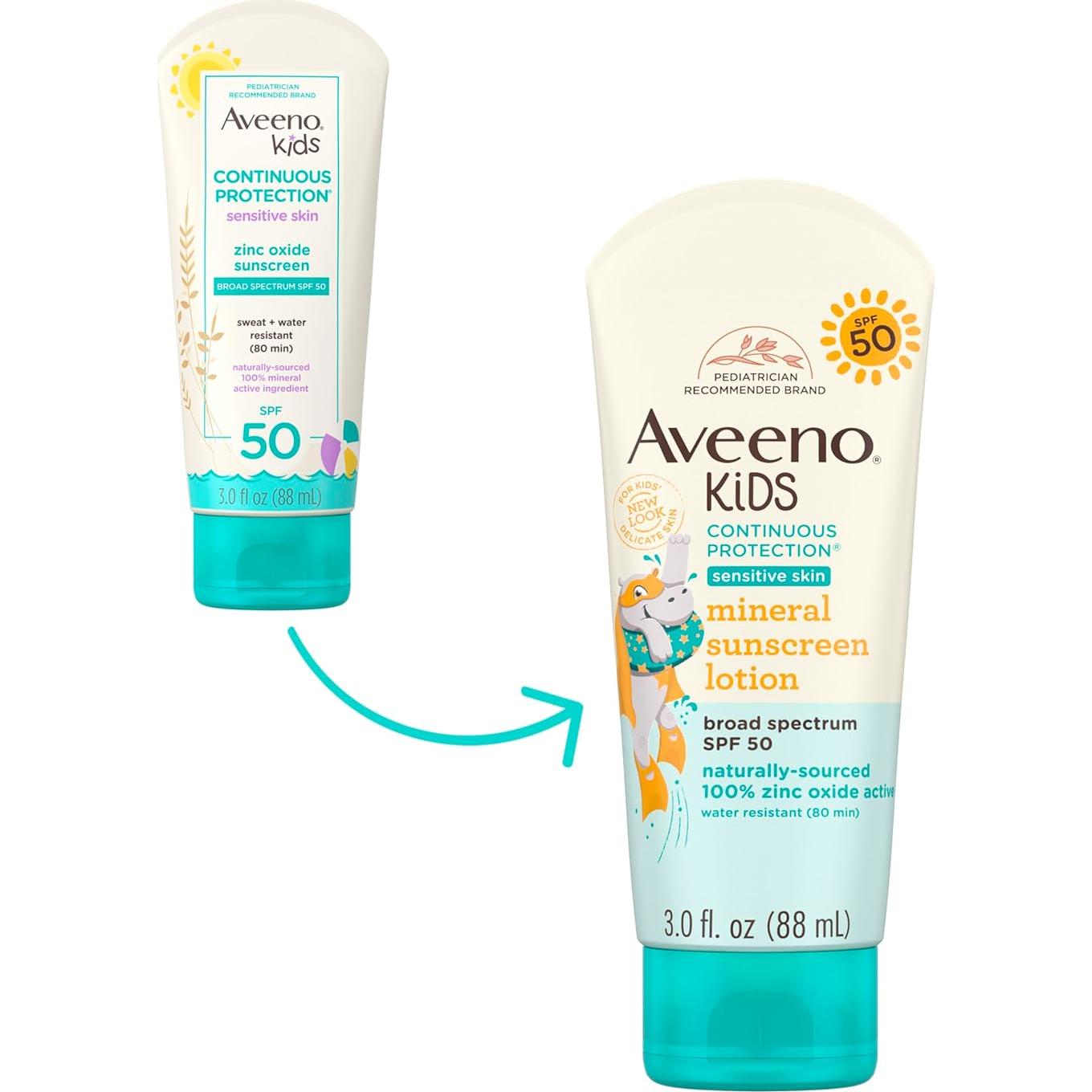 Protector Solar Mineral Aveeno Kids SPF 50 Piel Sensible 89 ml