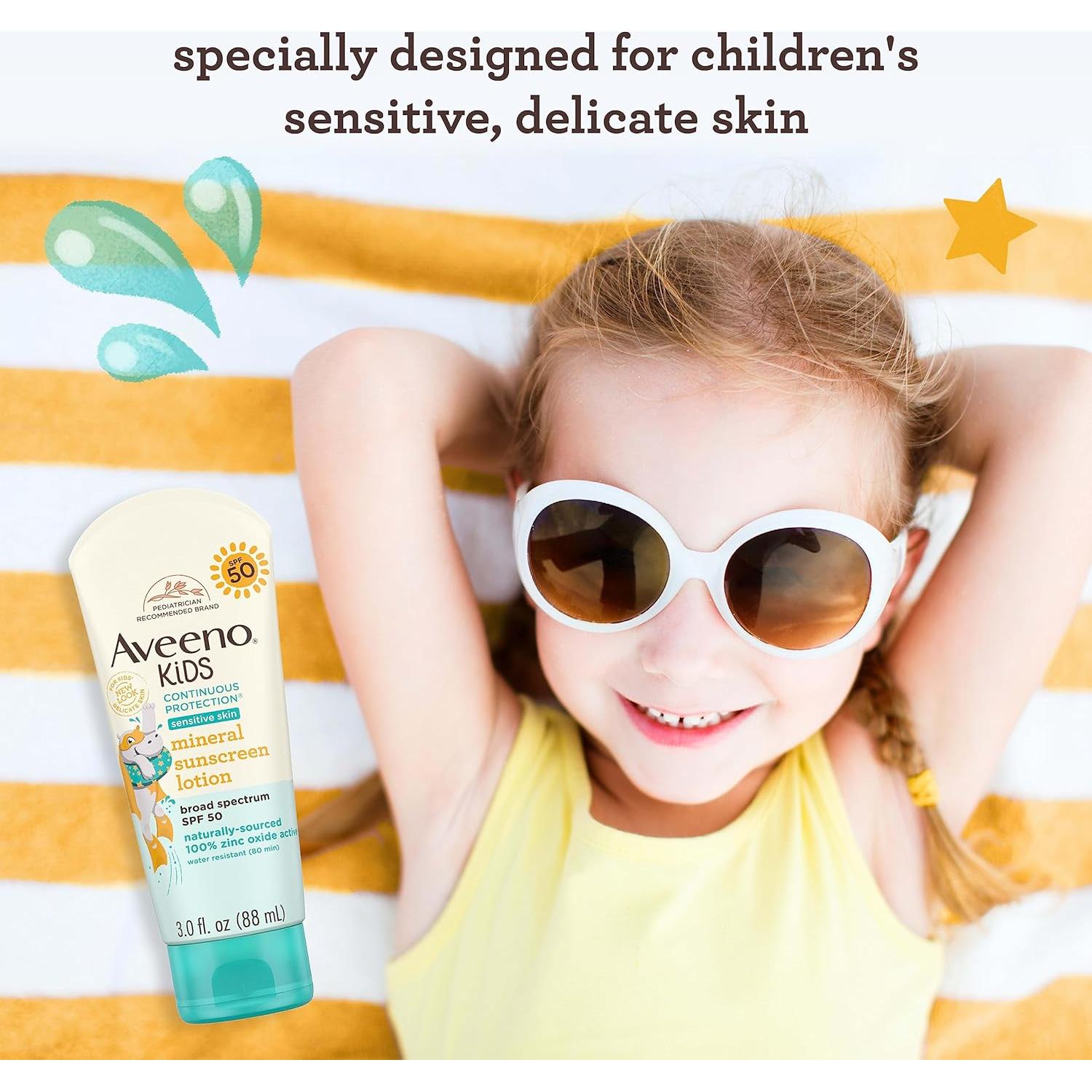 Protector Solar Mineral Aveeno Kids SPF 50 Piel Sensible 89 ml