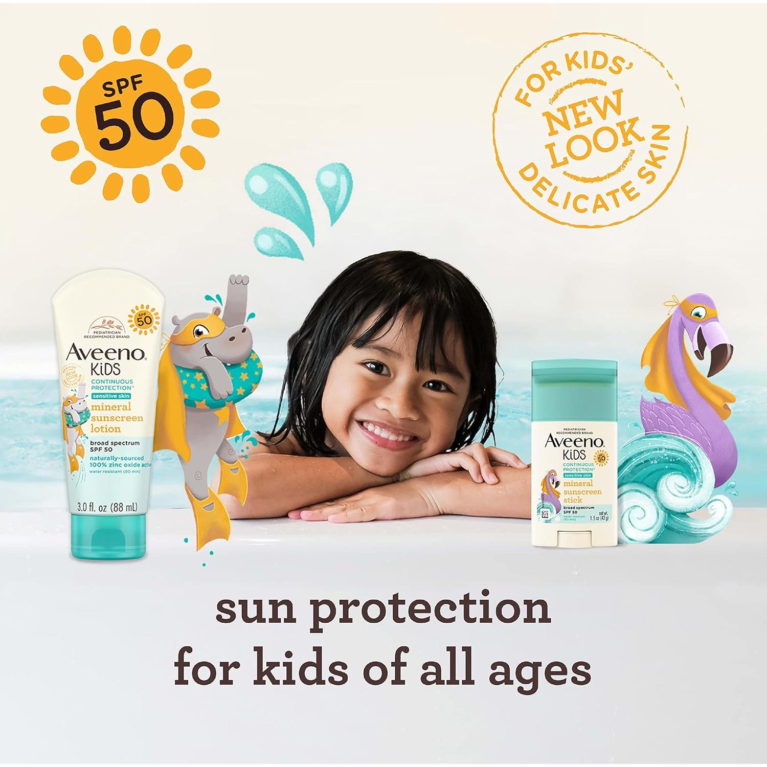 Protector Solar Mineral Aveeno Kids SPF 50 Piel Sensible 89 ml