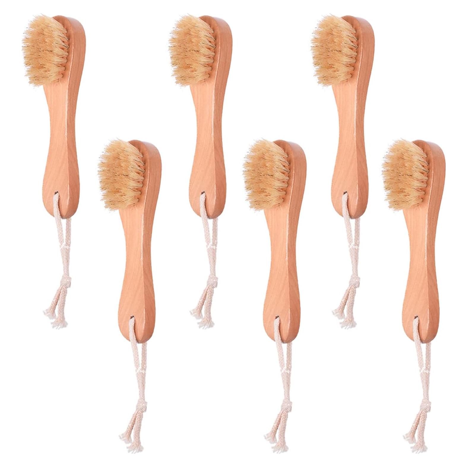 6 Cepillos Exfoliantes Faciales de Madera con Cerdas Naturales