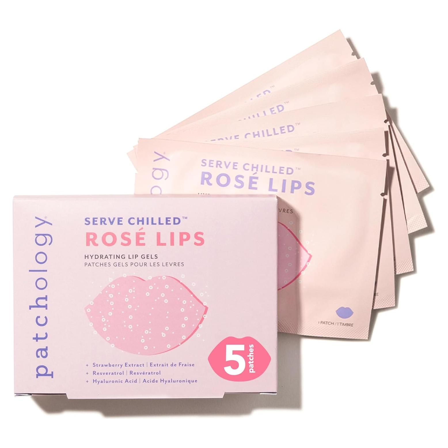 Mascarilla de Gel para Labios Patchology - Hidratante con Ácido Hialurónico y Fresa - 5 Unidades