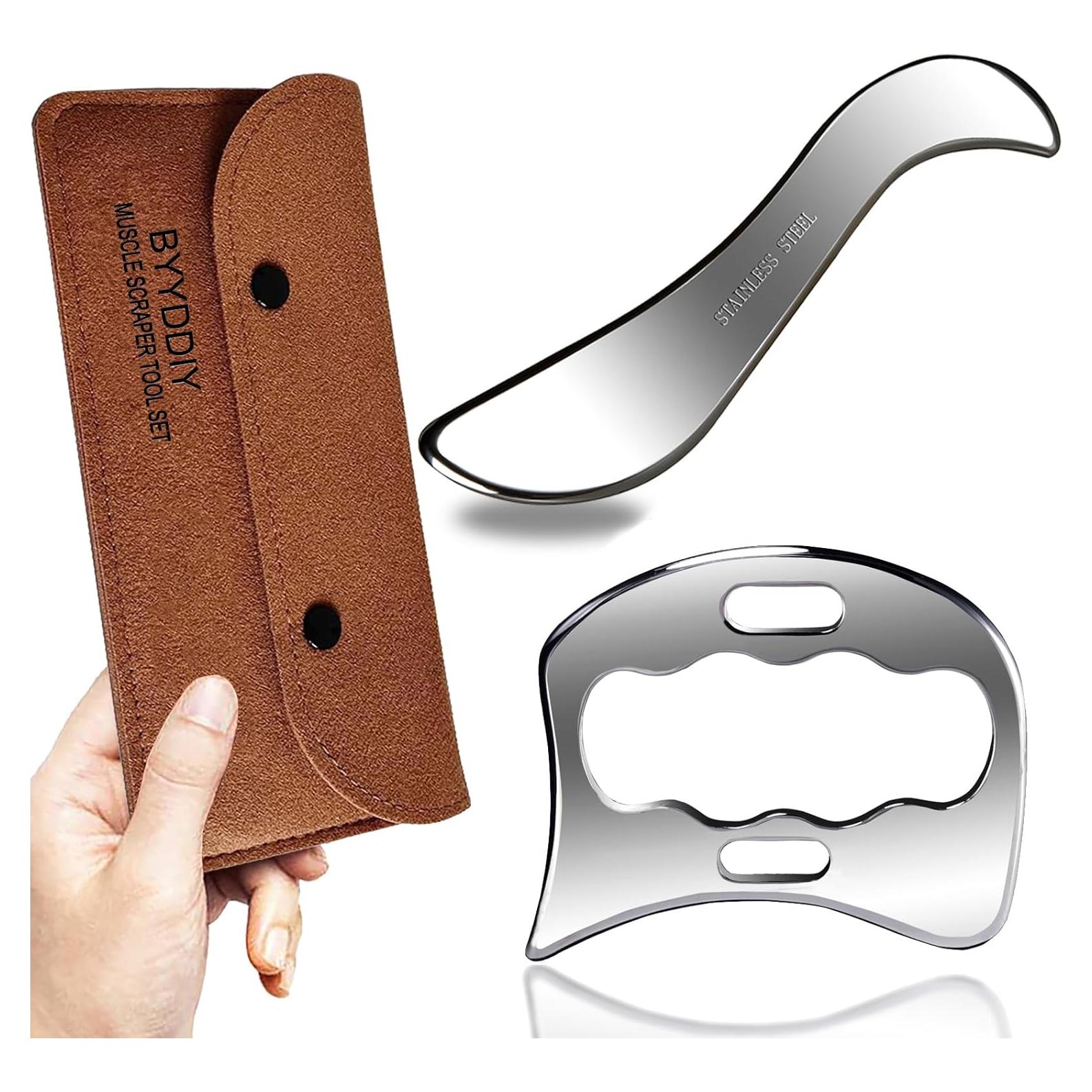 Juego de Herramientas Gua Sha BYYDDIY Acero Inoxidable 2 en 1