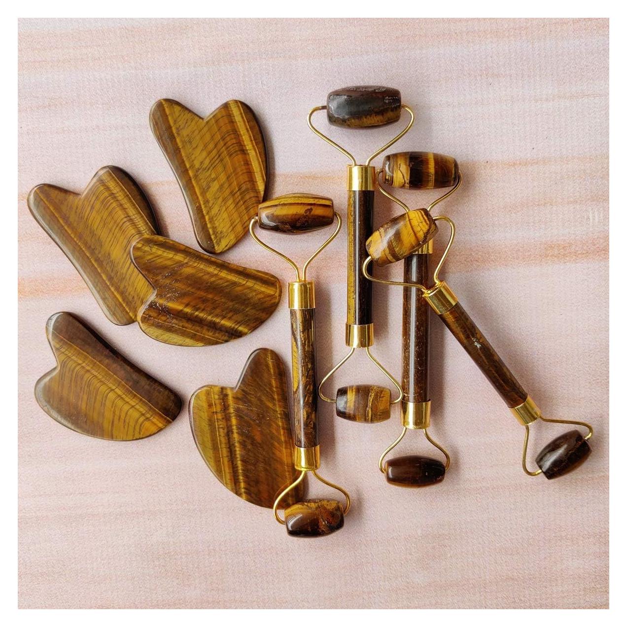 Rodillo de Masaje Facial y Gua Sha Ojo de Tigre - YAM Crystals