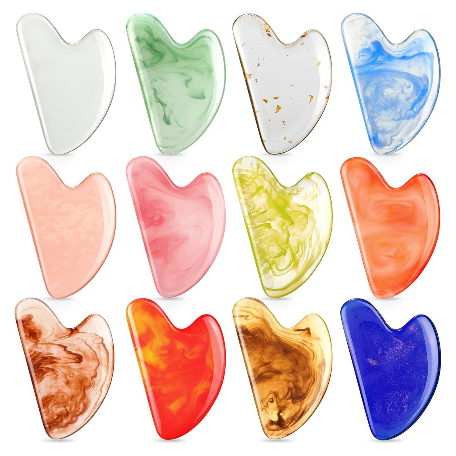 Set 12 Herramientas Gua Sha Faciales Sherr Resina Corazón