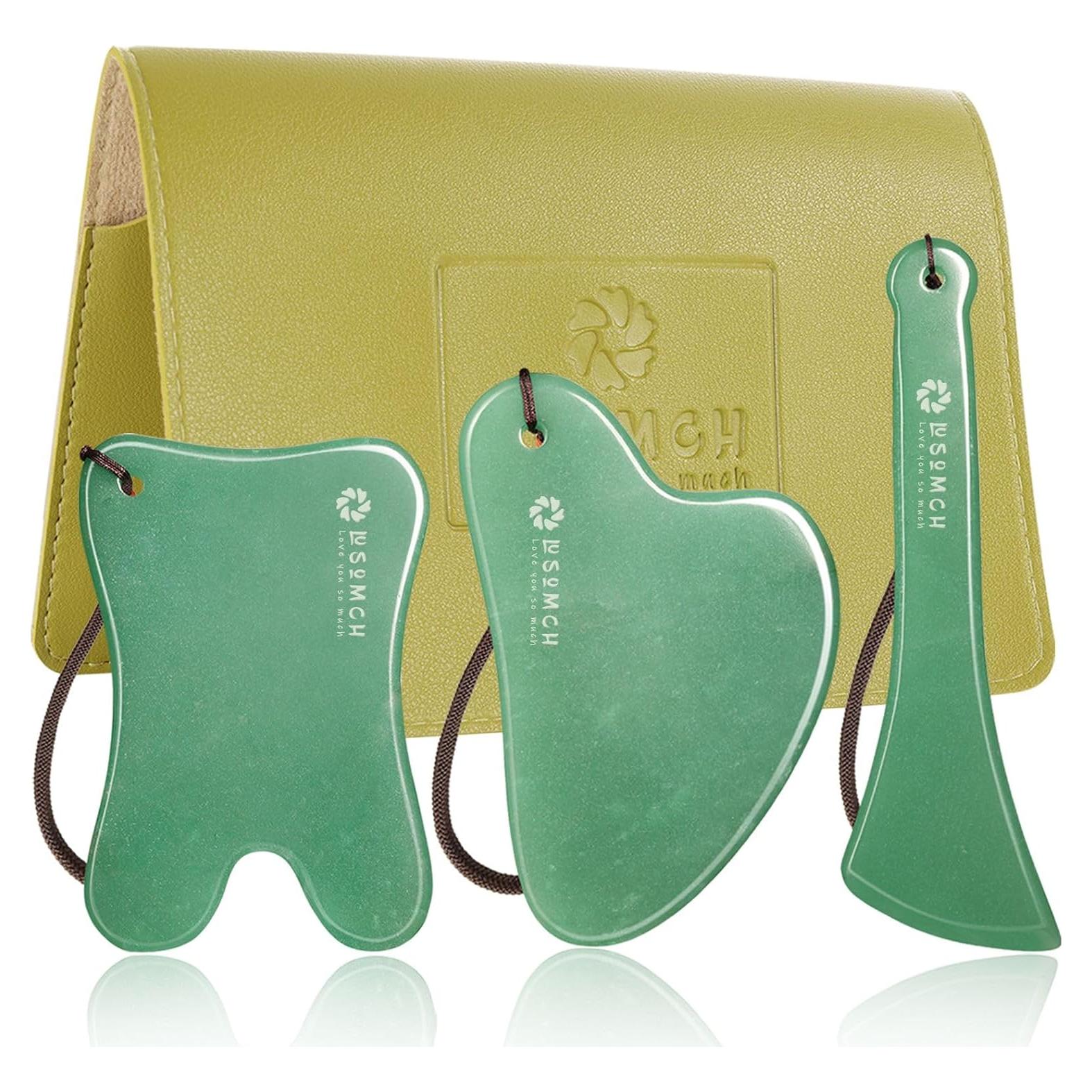 Juego de Gua Sha de Jade Natural Lusomch 3 Piezas Masaje Facial