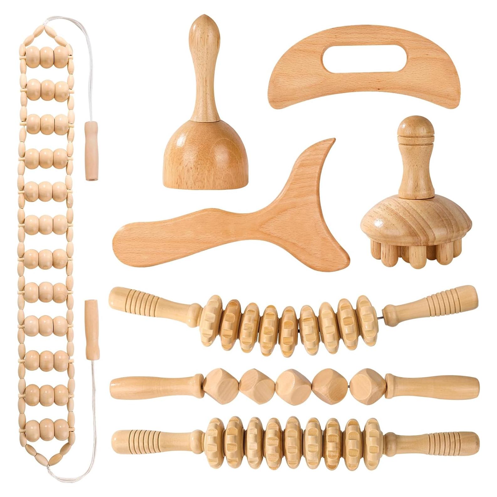 Kit de Masaje de Madera 8 en 1 KQXTOKTY - Drenaje Linfático