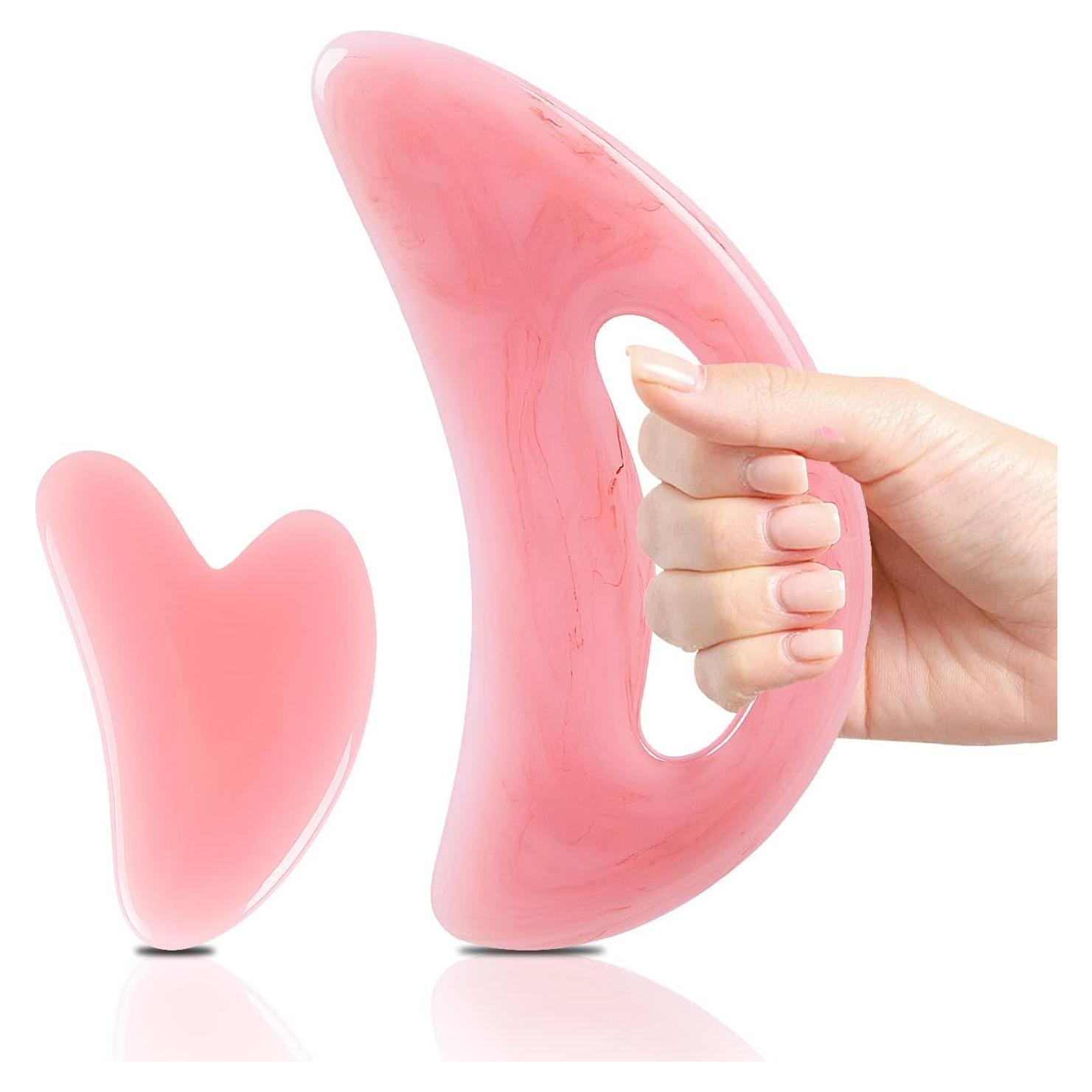 Herramienta de Masaje Gua Sha Grande iunxkmi Rosa para Drenaje Linfático