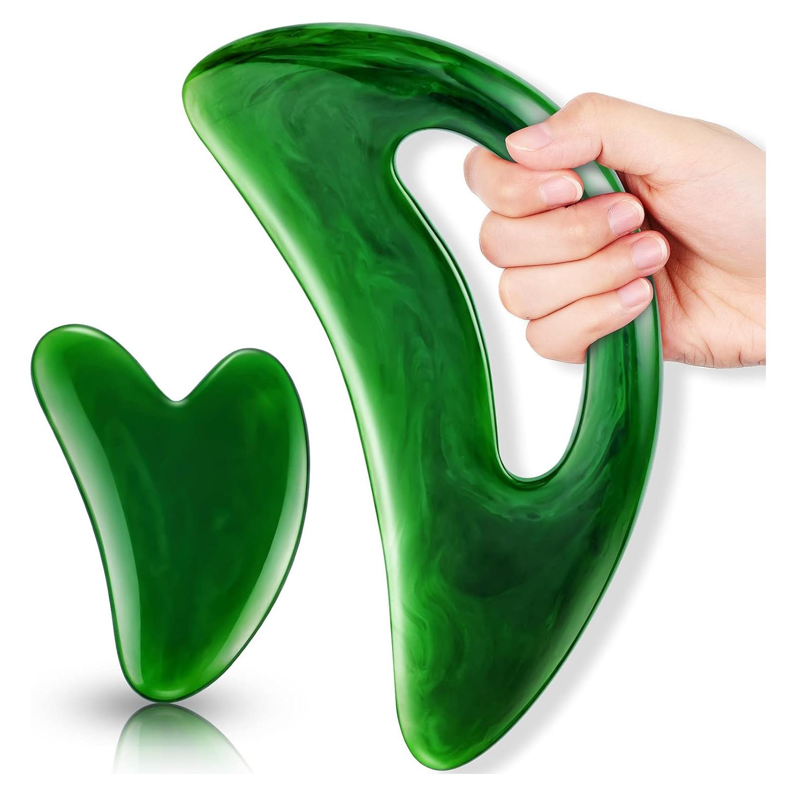 Juego de Gua Sha Corporal BBTO 2 Piezas Verde - Masaje Espalda, Cara, Cuello