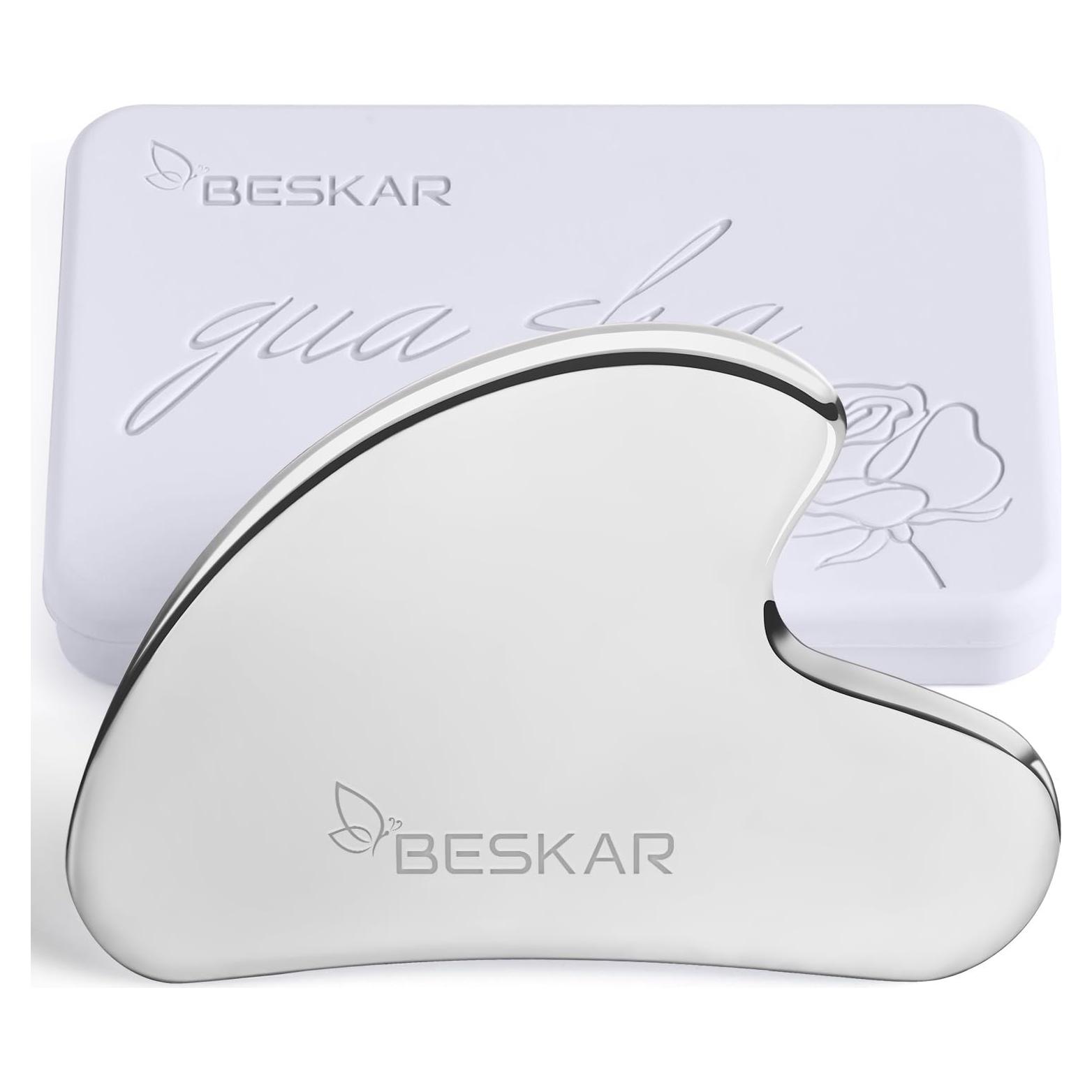 Masajeador Gua Sha Facial BESKAR Acero Inoxidable Plata 8.38cm