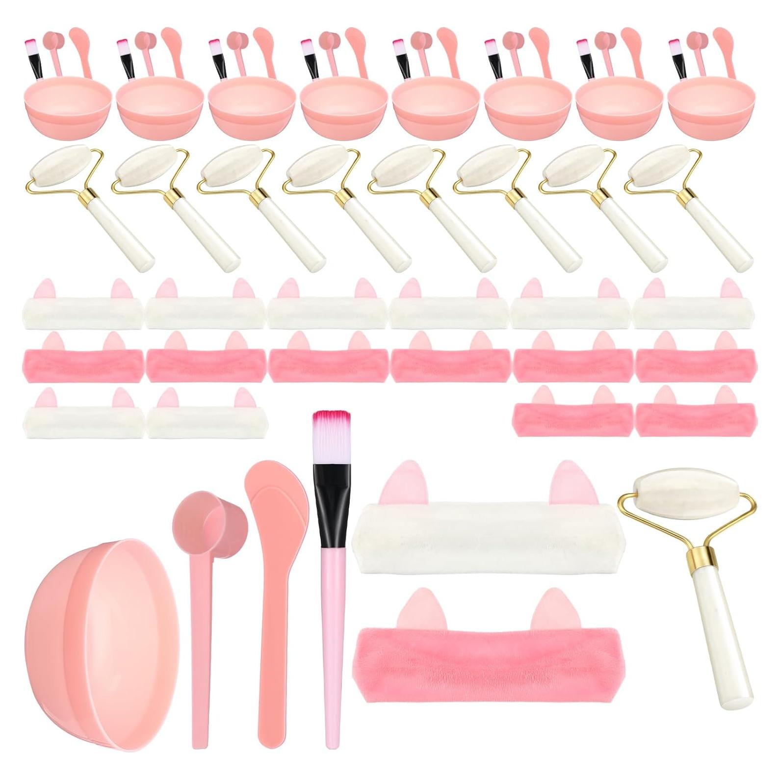 Kit de Fiesta de Spa Threlaco - 8 Rodillos de Jade, Pinceles y Cuencos