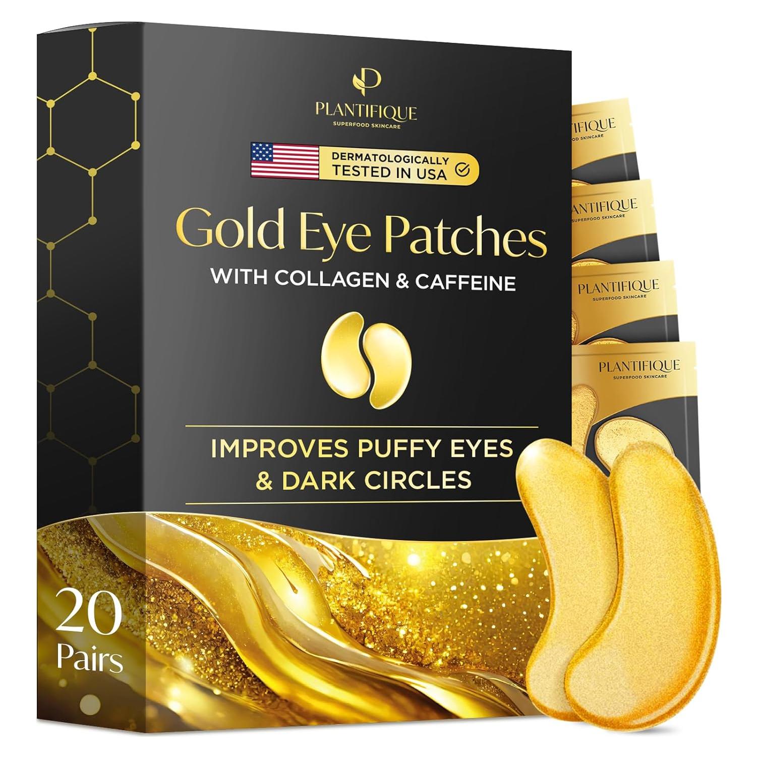 Parche de Ojos Dorado Plantifique | 20 Pares | Hidratante y Revitalizante