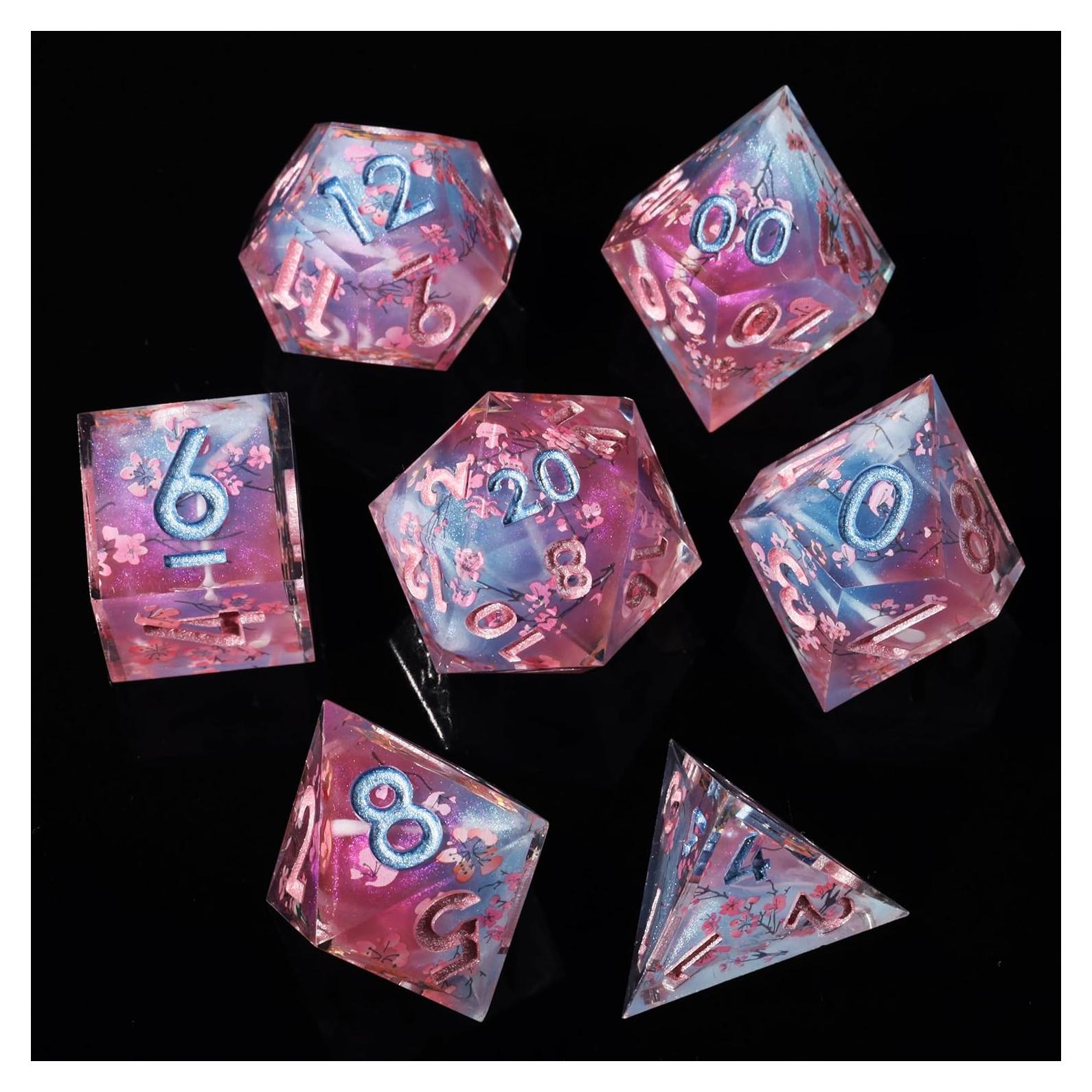 Juego de Dados Poliedricos Mini Planet Flor de Cerezo 7 Pcs